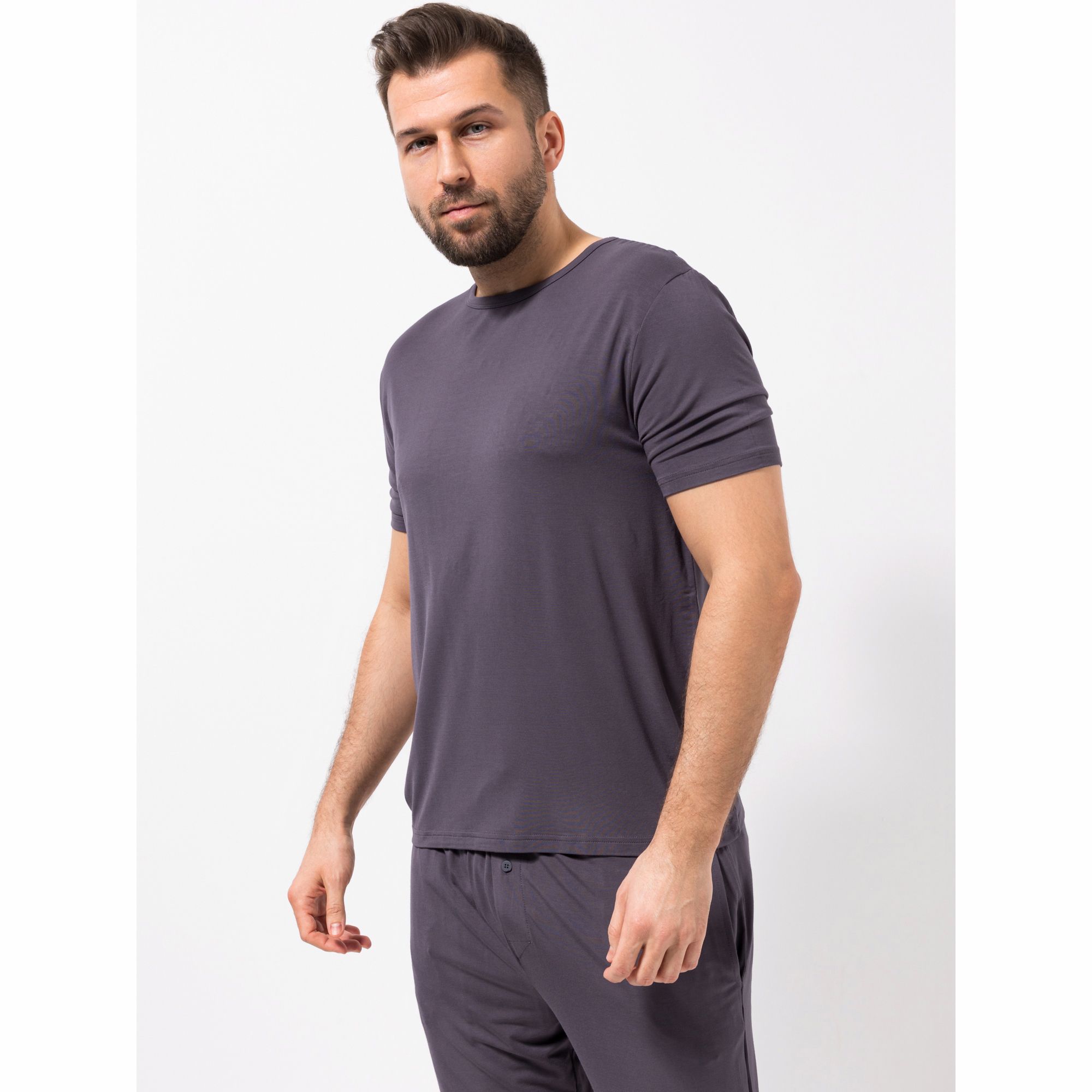 MEN'S TOUCH Shirt, 1/2-Arm weiches Material Rundhalsausschnitt uni