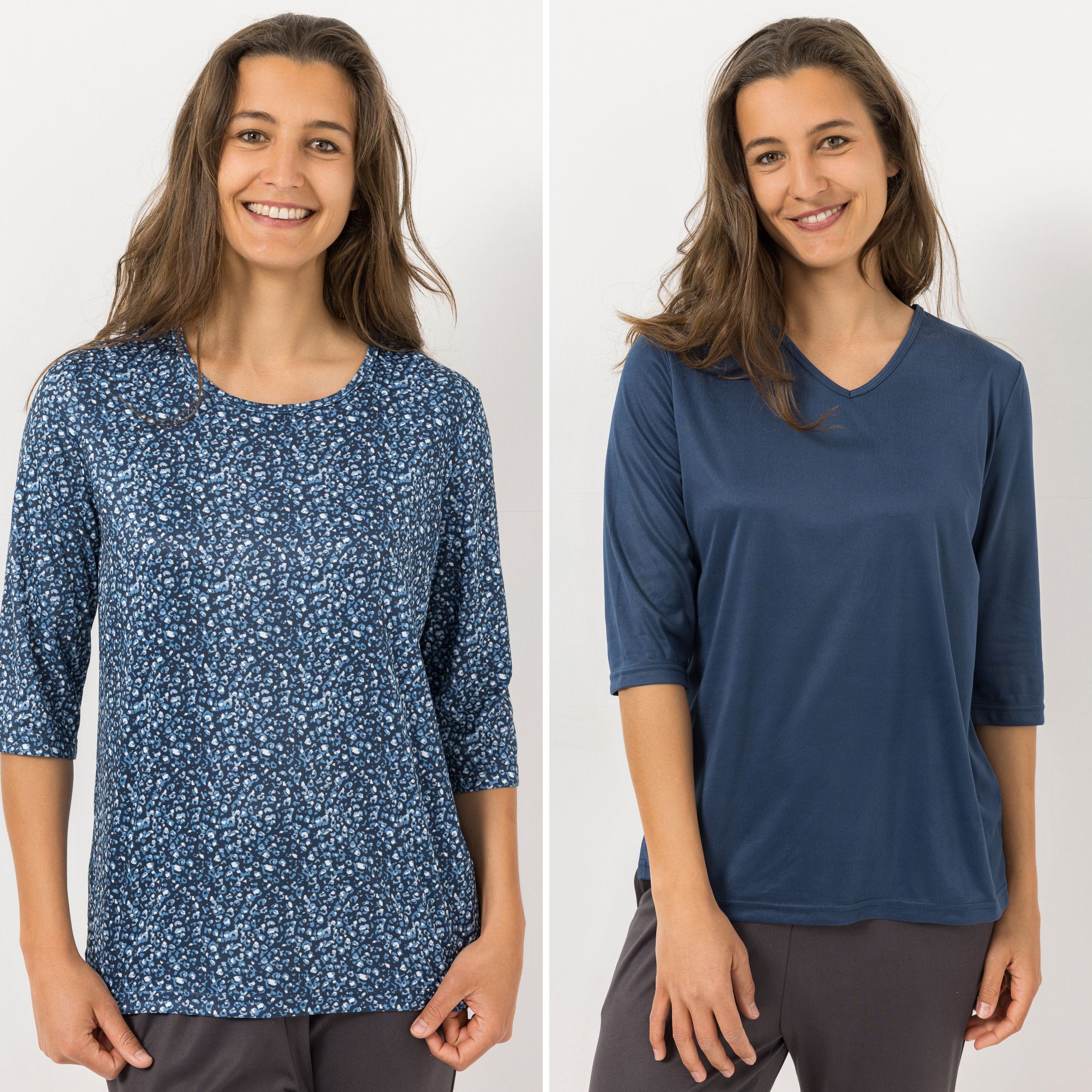 JERYMOOD HOMEWEAR 2 Shirts, 3/4-Arm Mikrofaser Seitenschlitze hüftumspielend