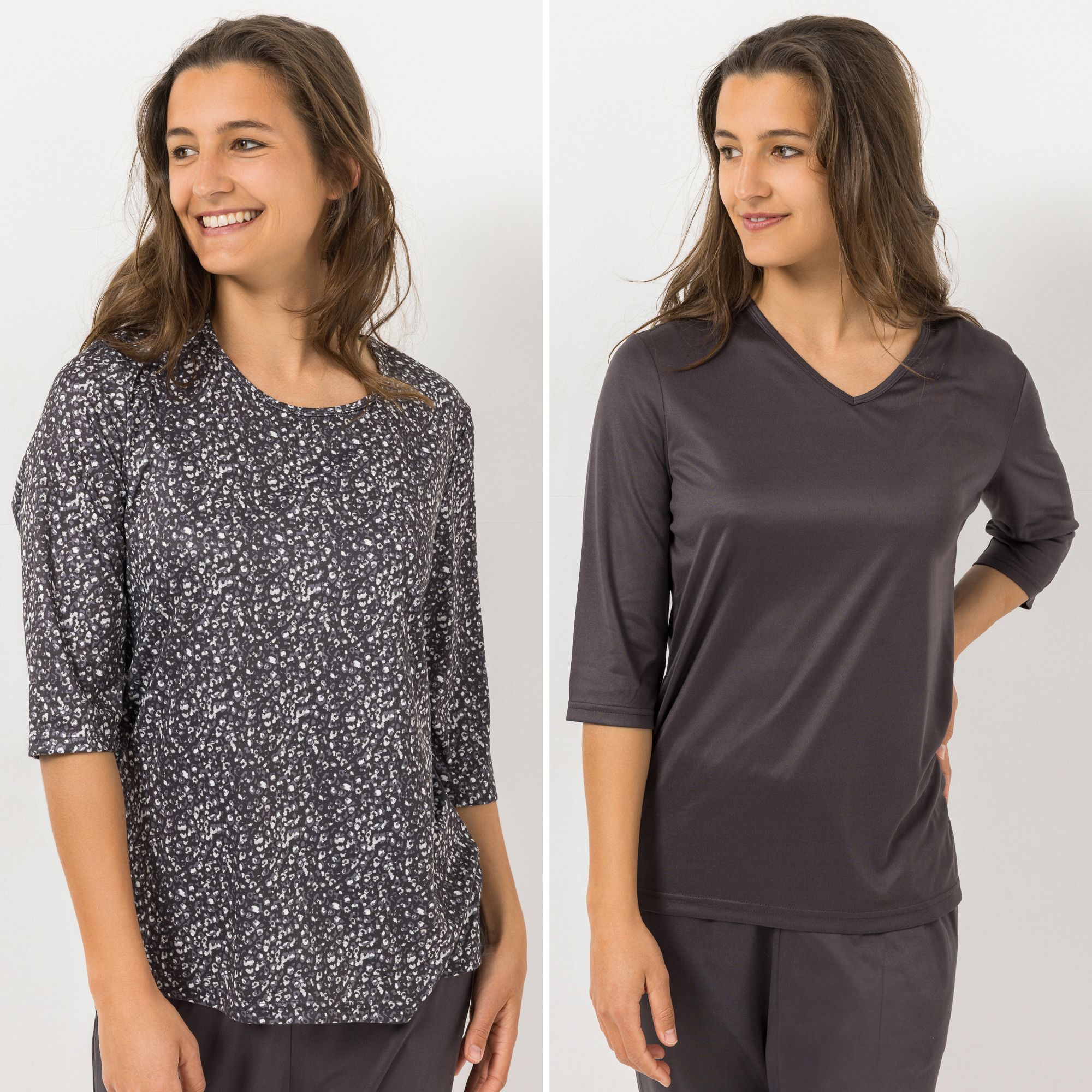 JERYMOOD HOMEWEAR 2 Shirts, 3/4-Arm Mikrofaser Seitenschlitze hüftumspielend