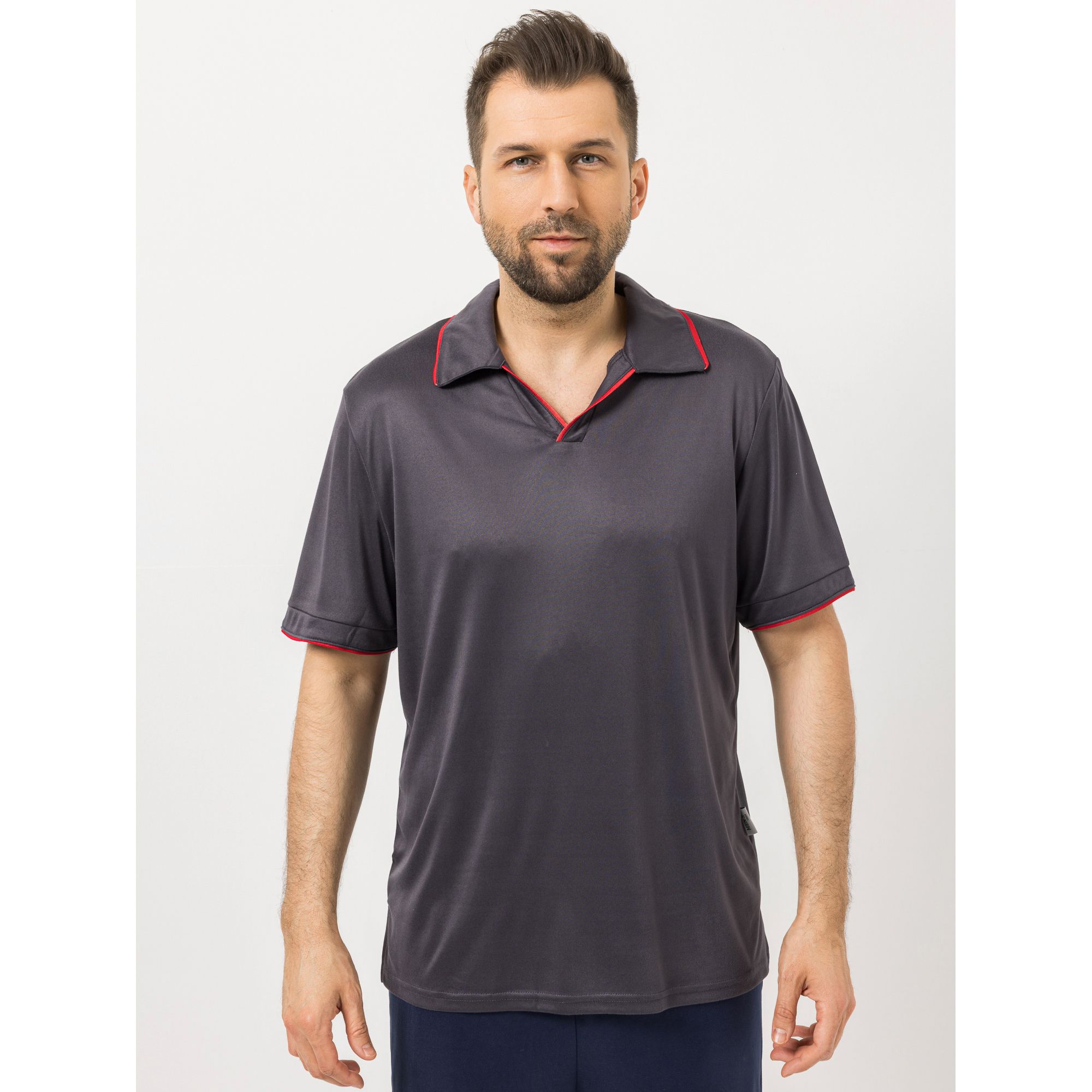 MEN'S TOUCH Pyjama Shirt, 1/2-Arm Mikrofaser Kontrastdetails Polokragen