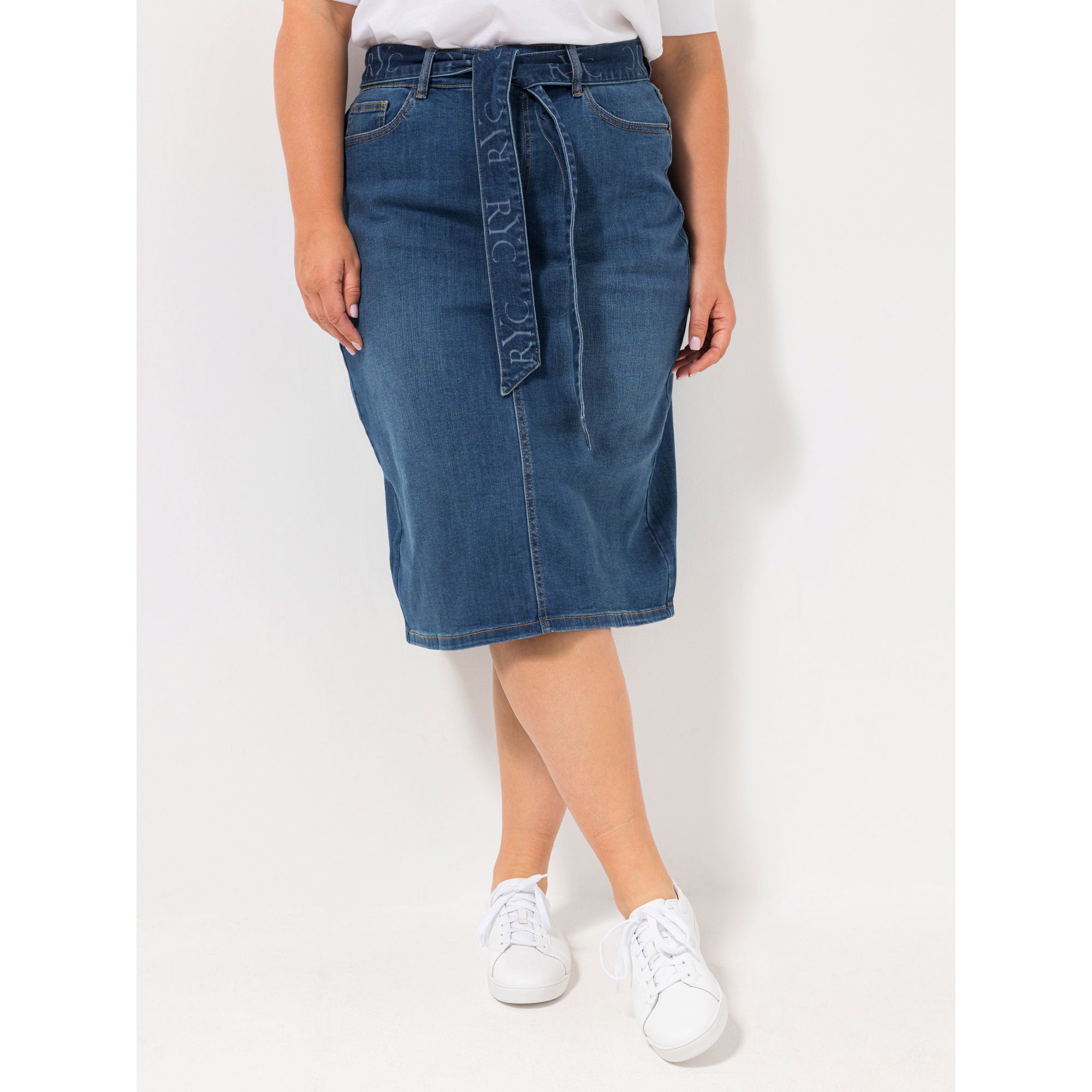 ROCK YOUR CURVES by Angelina K. Jeansrock Bindegürtel wadenumspielend