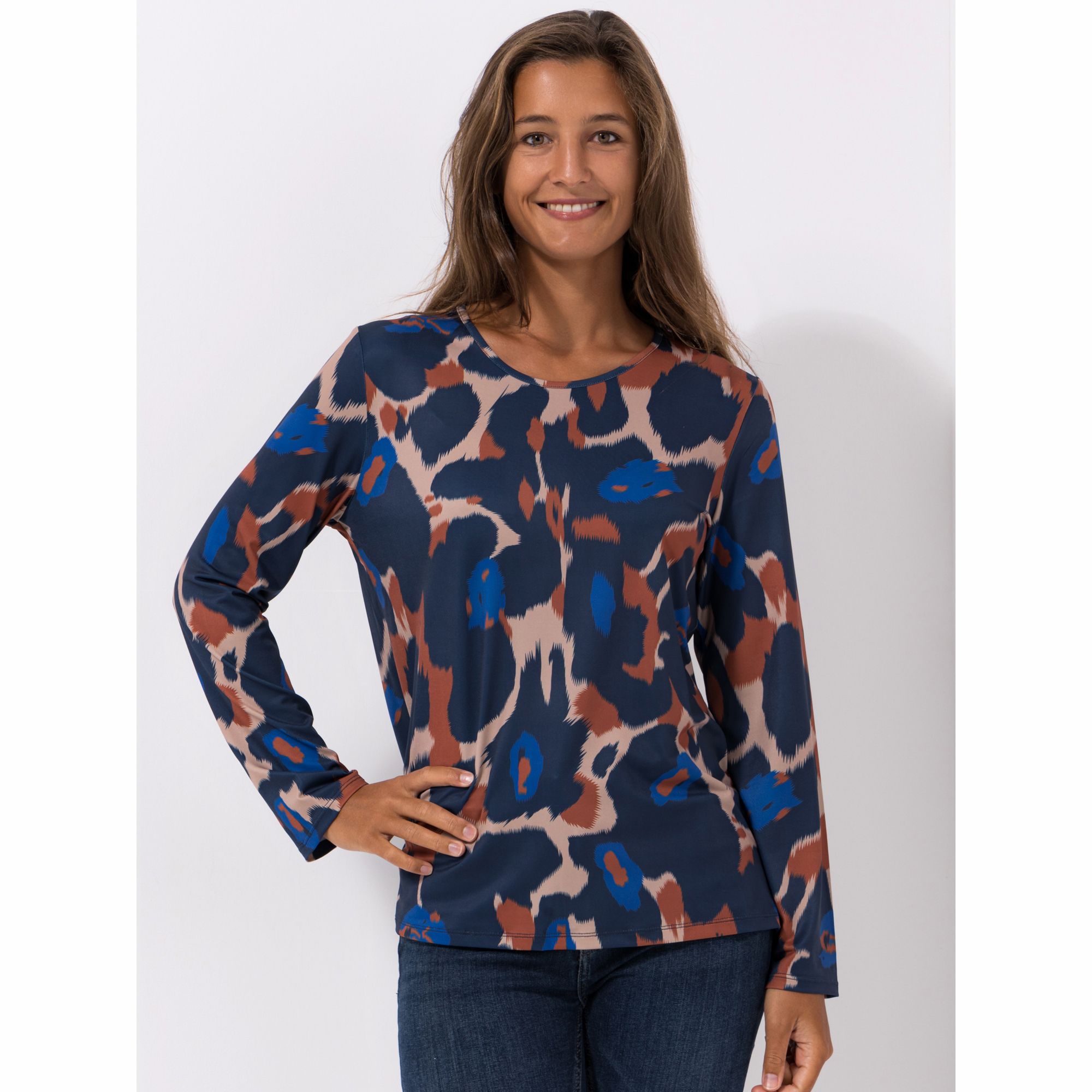 DENIM & CO. Shirt Rundhalsausschnitt bedruckt figurumspielend