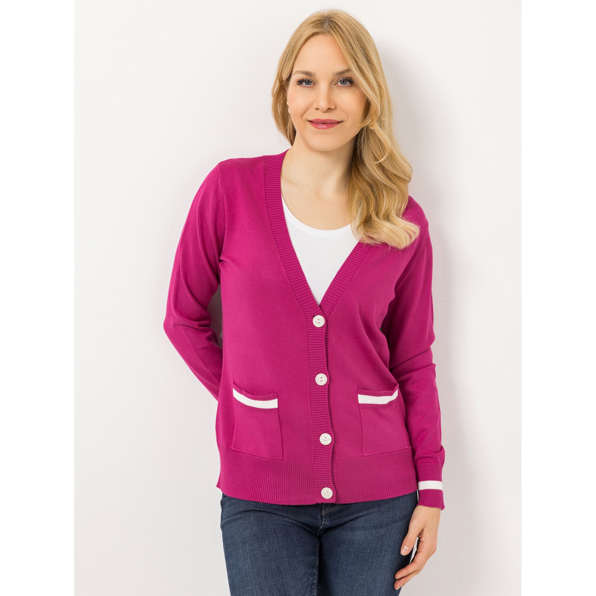 VIA MILANO Cardigan, 1/1-Arm Knopfleiste Kontrast-Details figurumspielend