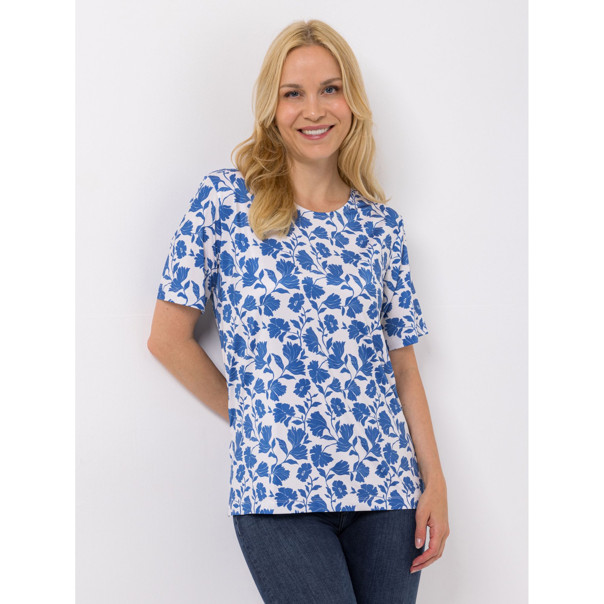 IN-PRINT Shirt, 1/2-Arm Rundhalsausschnitt Seitenschlitze Allover-Druck