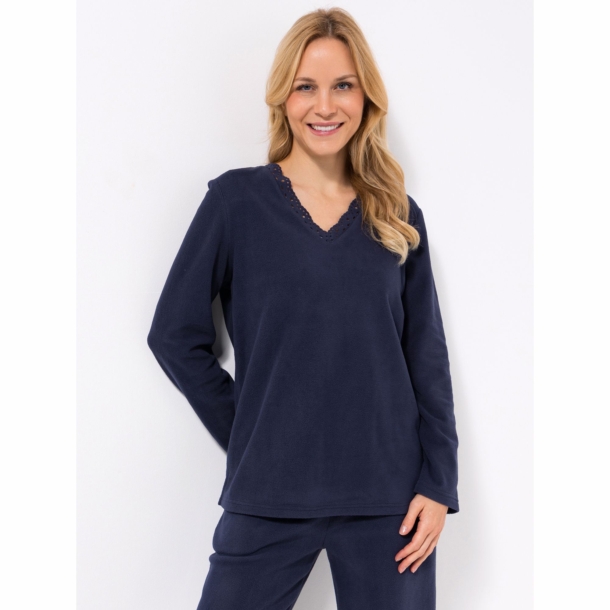 POLARSTERN HOMEWEAR Shirt, 1/1-Arm Mikrofaser Fleece V-Ausschnitt Cut-Out-Details