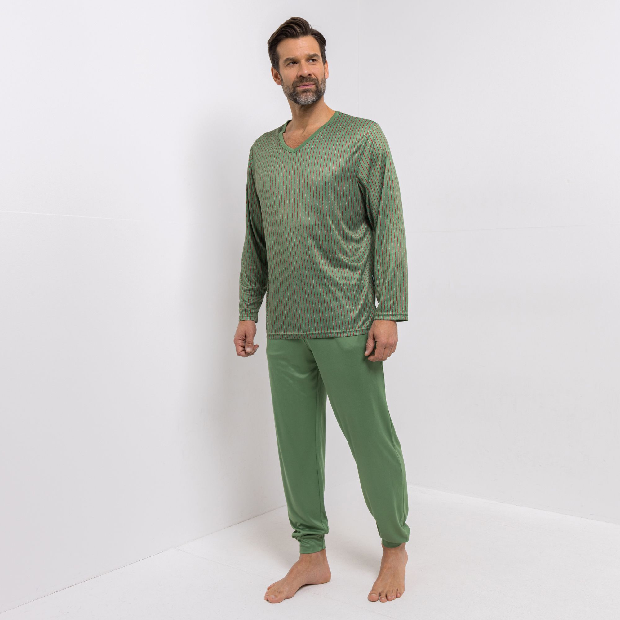 MEN'S TOUCH Pyjama Set Mikrofaser Shirt, 1/1-Arm Hose, 1/1-Länge
