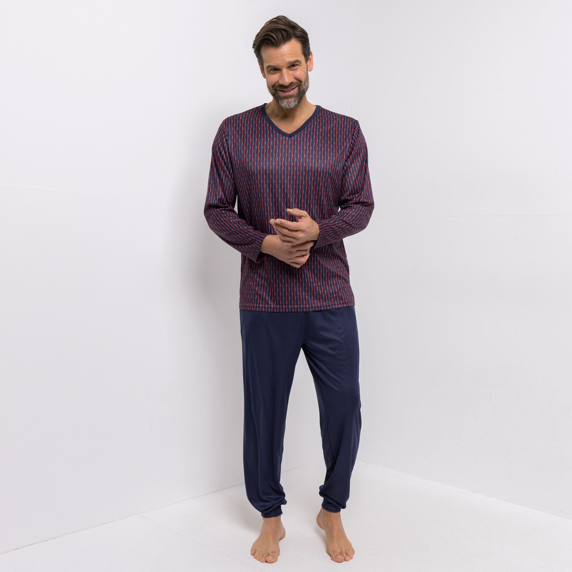 MEN'S TOUCH Pyjama Set Mikrofaser Shirt, 1/1-Arm Hose, 1/1-Länge