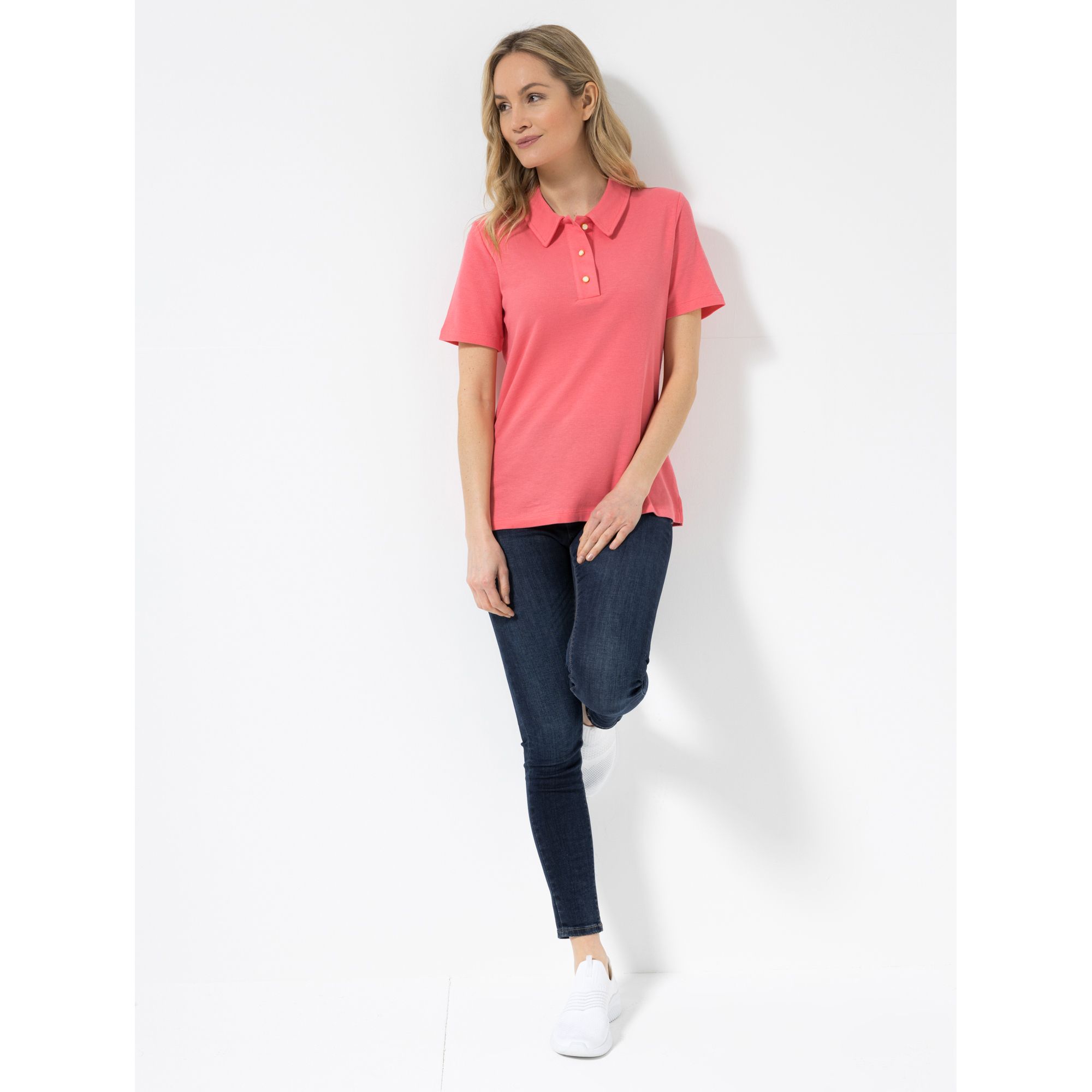 VIA MILANO Poloshirt kurzer 1/2-Arm Seitenschlitze figurumspielend