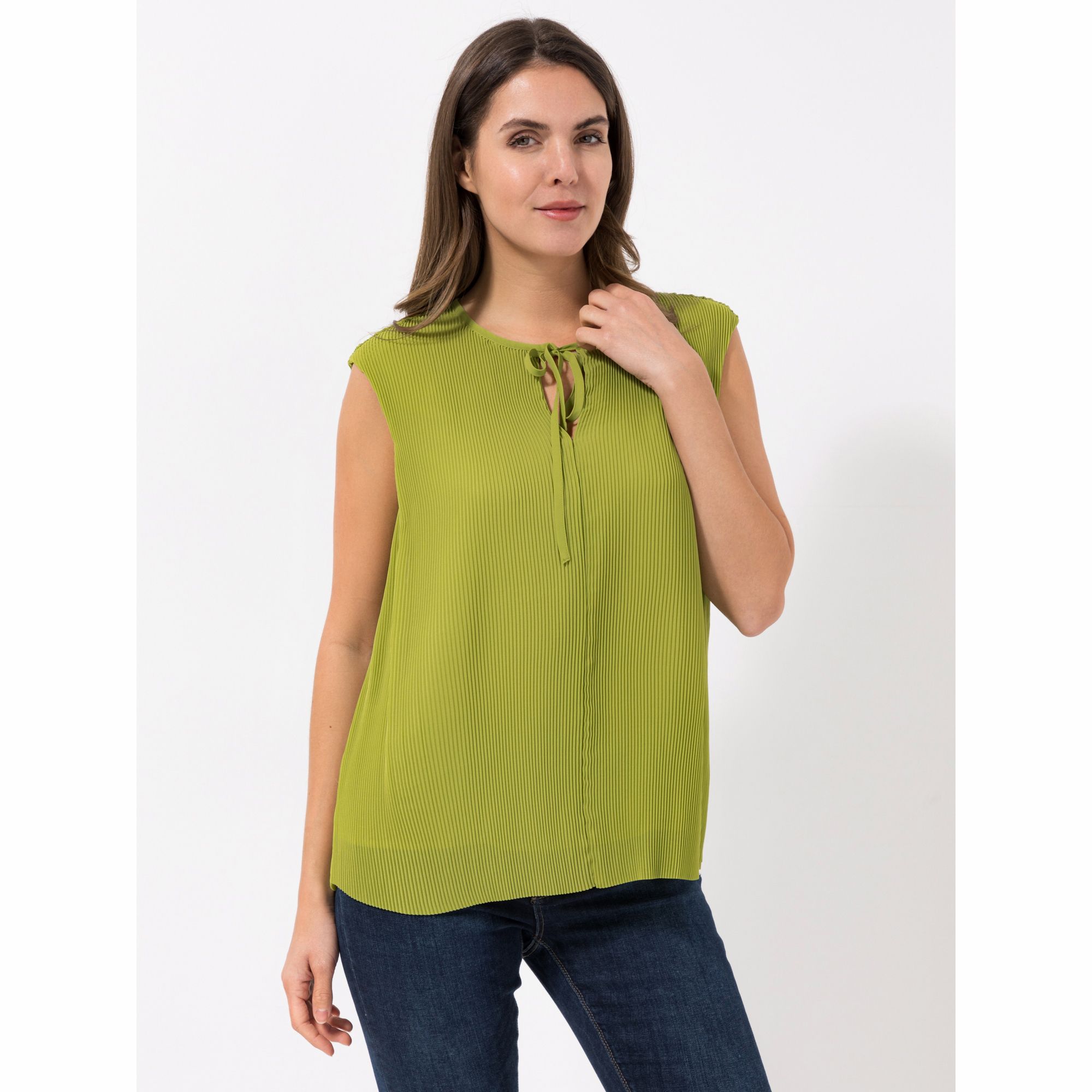 BASLER® Bluse,ohne Arm V-Ausschnitt Plissee-Falten figurumspielend