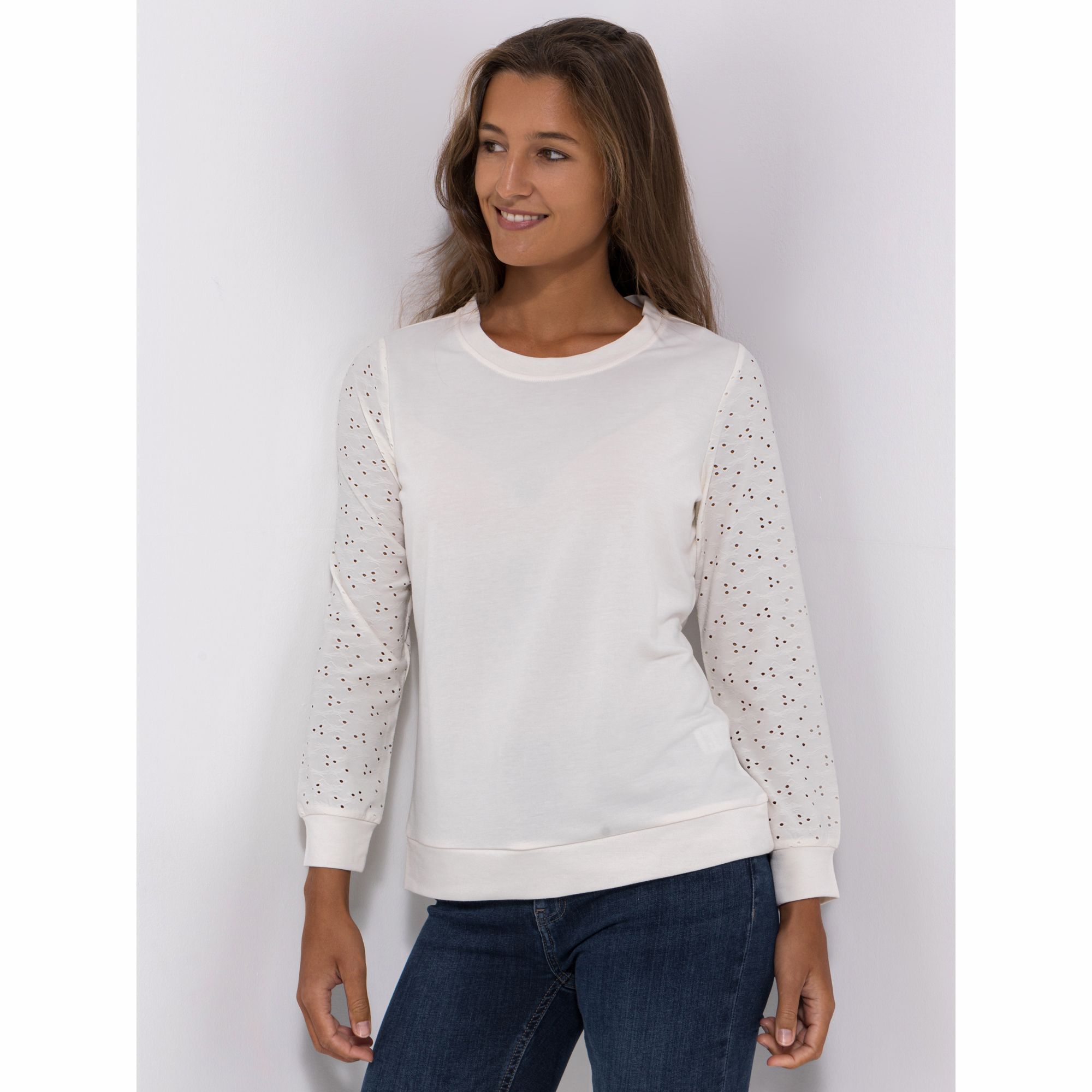 DENIM & CO. Shirt Lochstickerei am Arm Bundabschlüsse figurumspielend