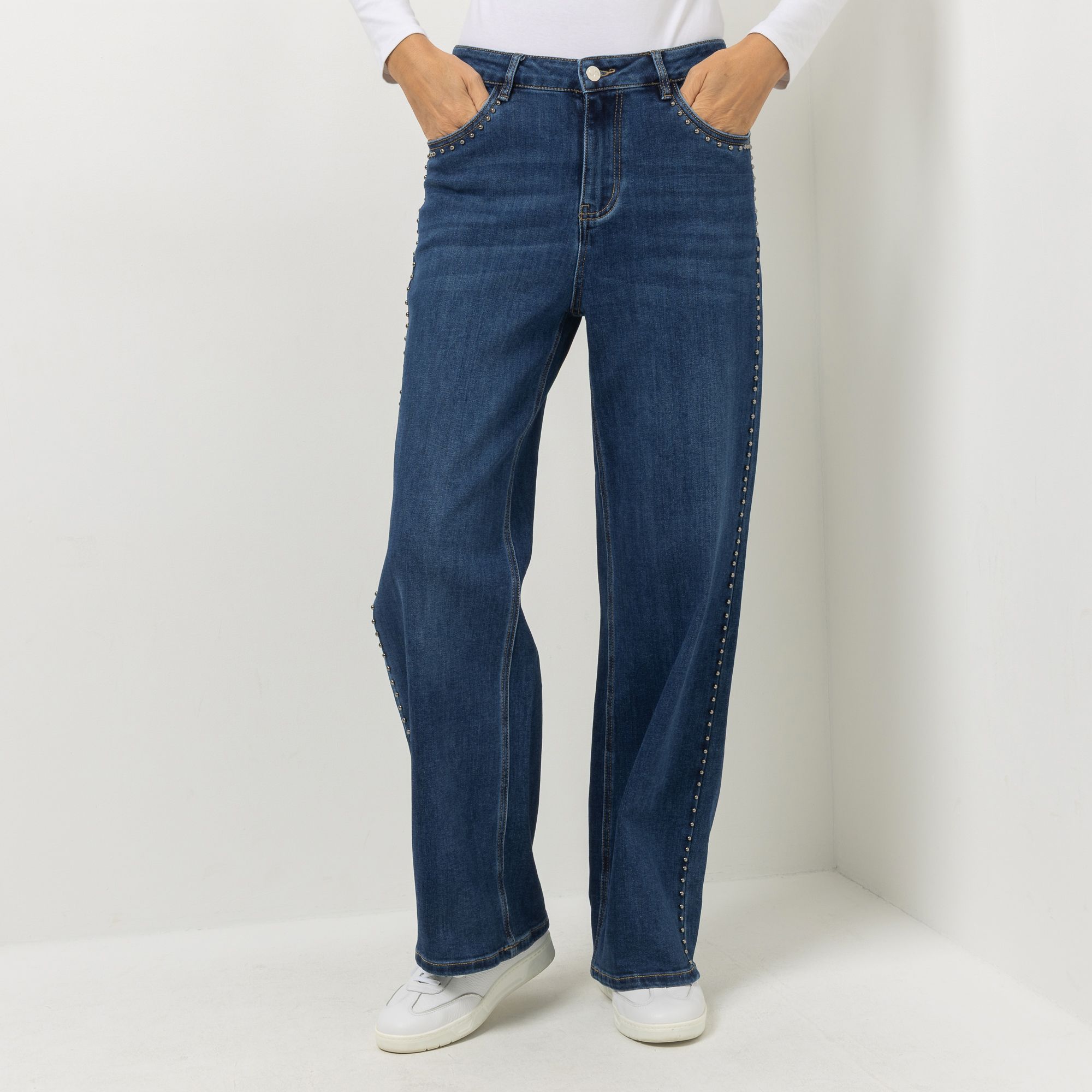 VIA MILANO Jeans, lange Form 5-Pocket-Style Nieten-Details weites Bein