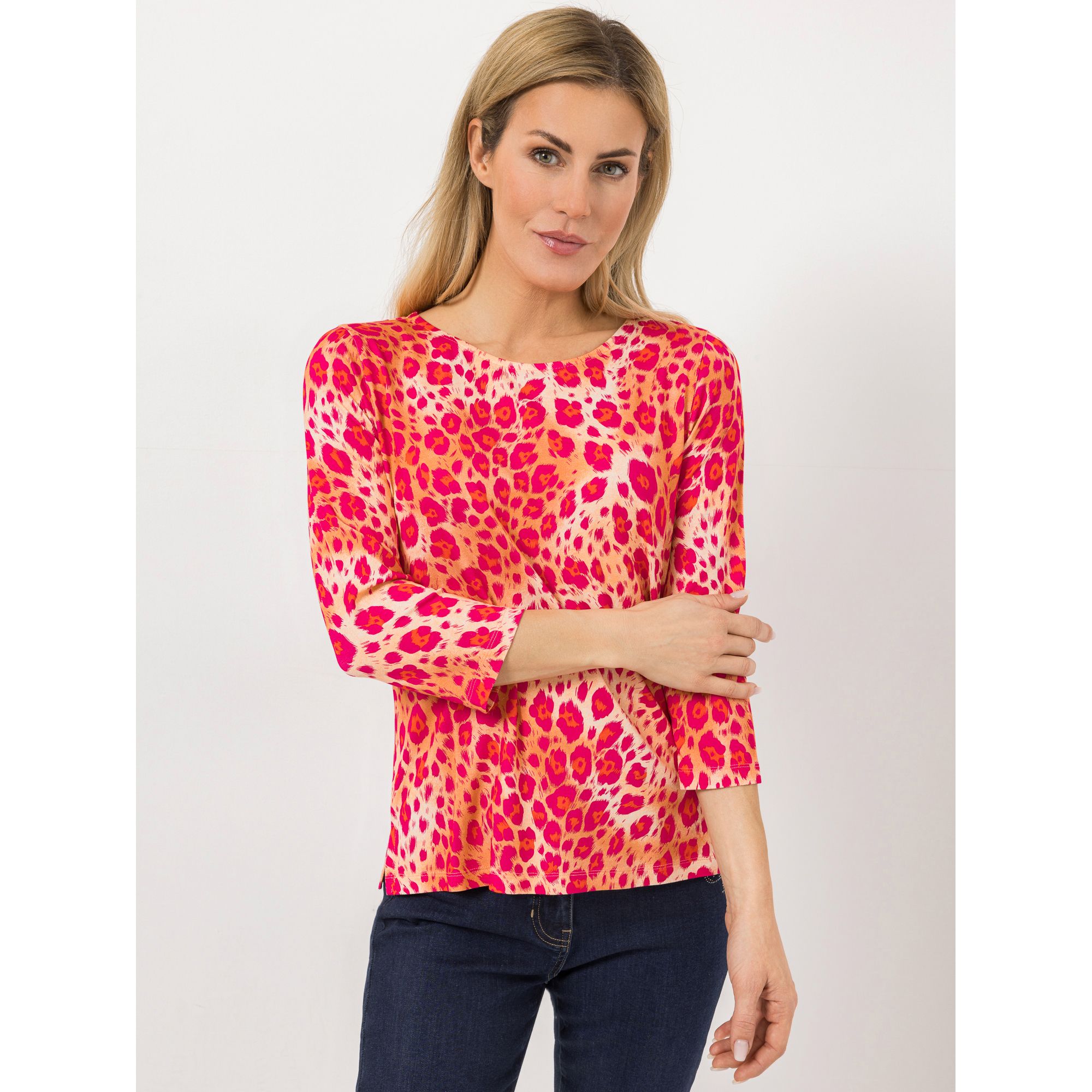 AMINATI® Shirt, 3/4-Arm Rundhalsausschnitt Seitennahtschlitze figurumspielend