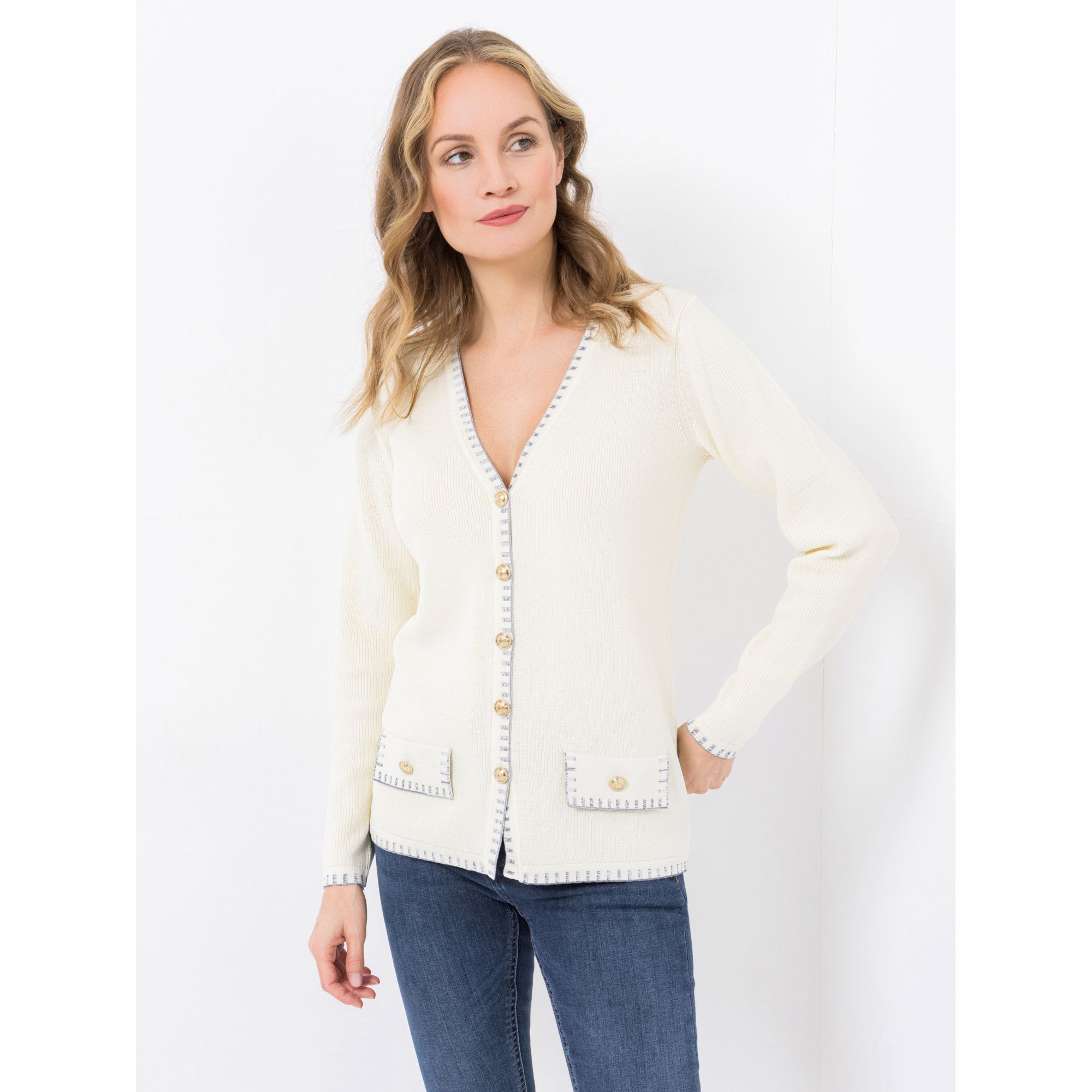 VIA MILANO Cardigan, 1/1-Arm V-Ausschnitt Knopfleiste figurumspielend