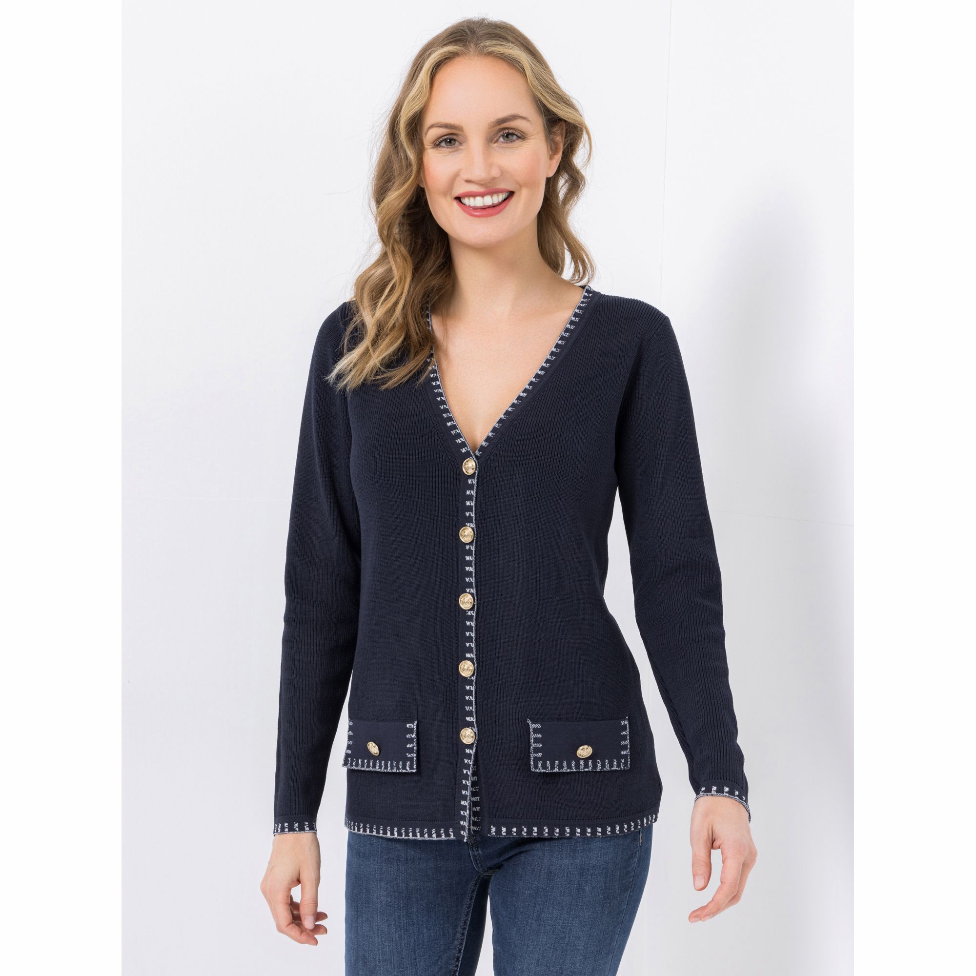 VIA MILANO Cardigan, 1/1-Arm V-Ausschnitt Knopfleiste figurumspielend