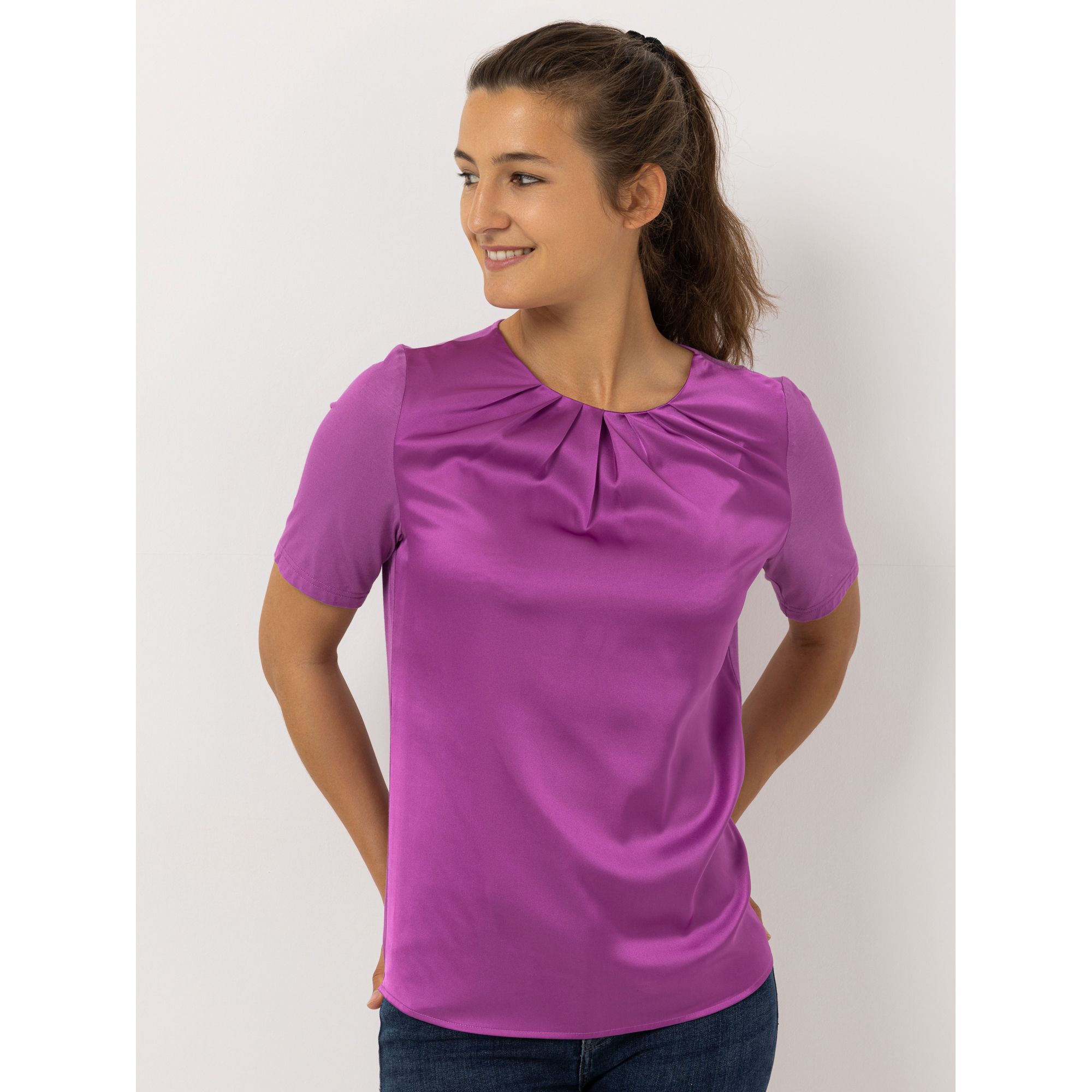 VIA MILANO Blusenshirt, 1/2-Arm Rundhalsausschnitt mit Falten figurumspielend