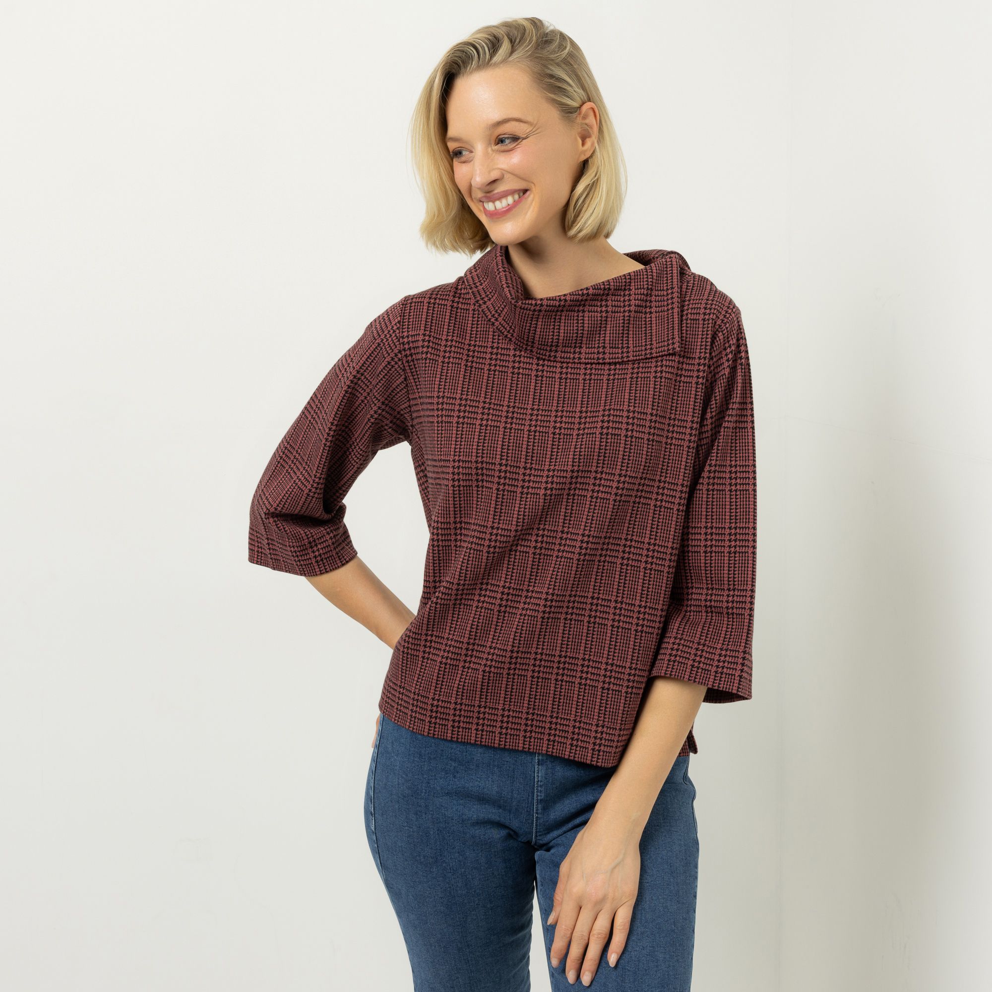 AMINATI® Pullover, 3/4-Arm Asymmetrischer Kragen Boxyform Seitenschlitze
