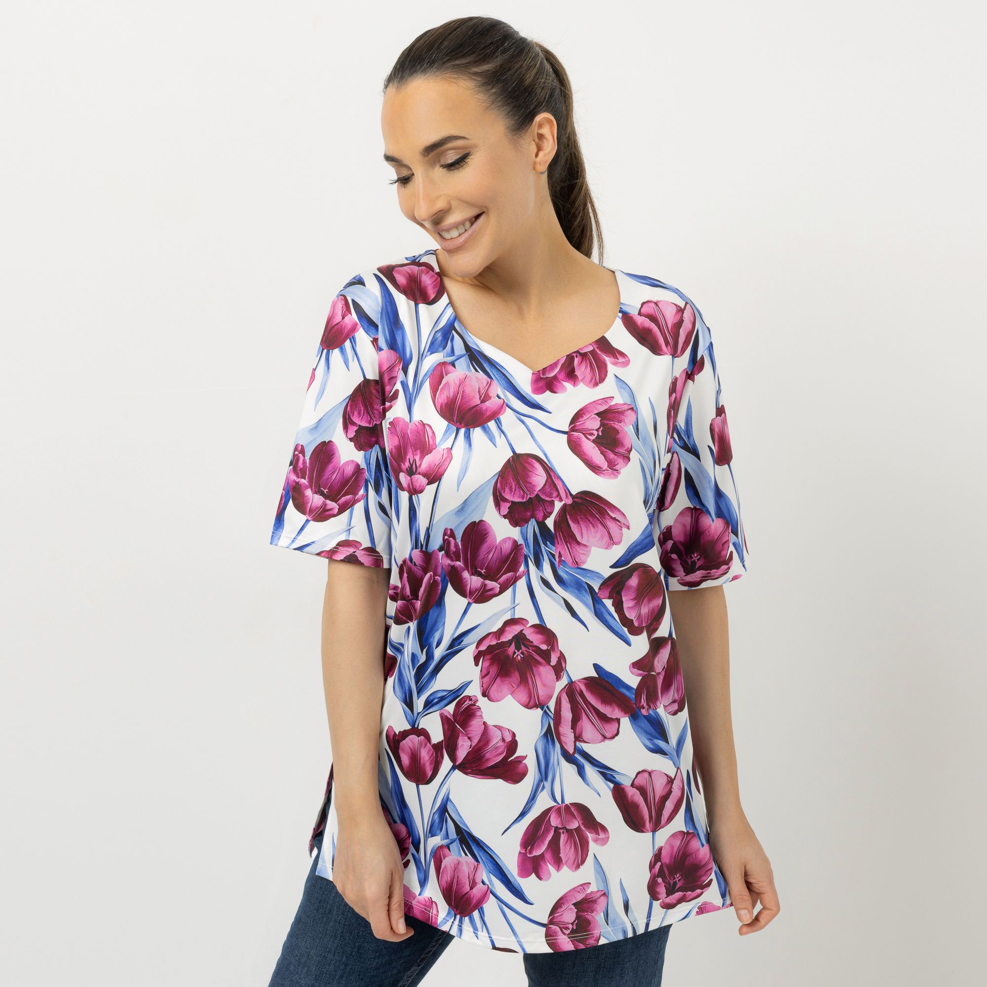 IN-PRINT Shirt, 1/2-Arm Herzausschnitt Seitenschlitze