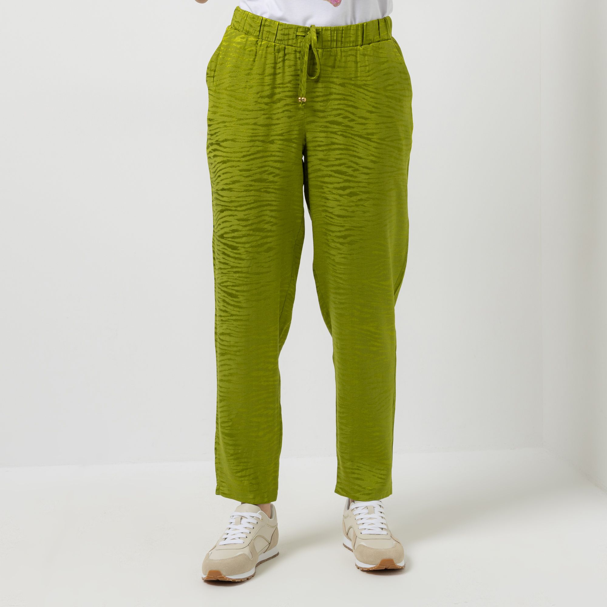 VIA MILANO Hose, knöchellang Webware, Dehnbund Seitennahttaschen konischer Beinverlauf