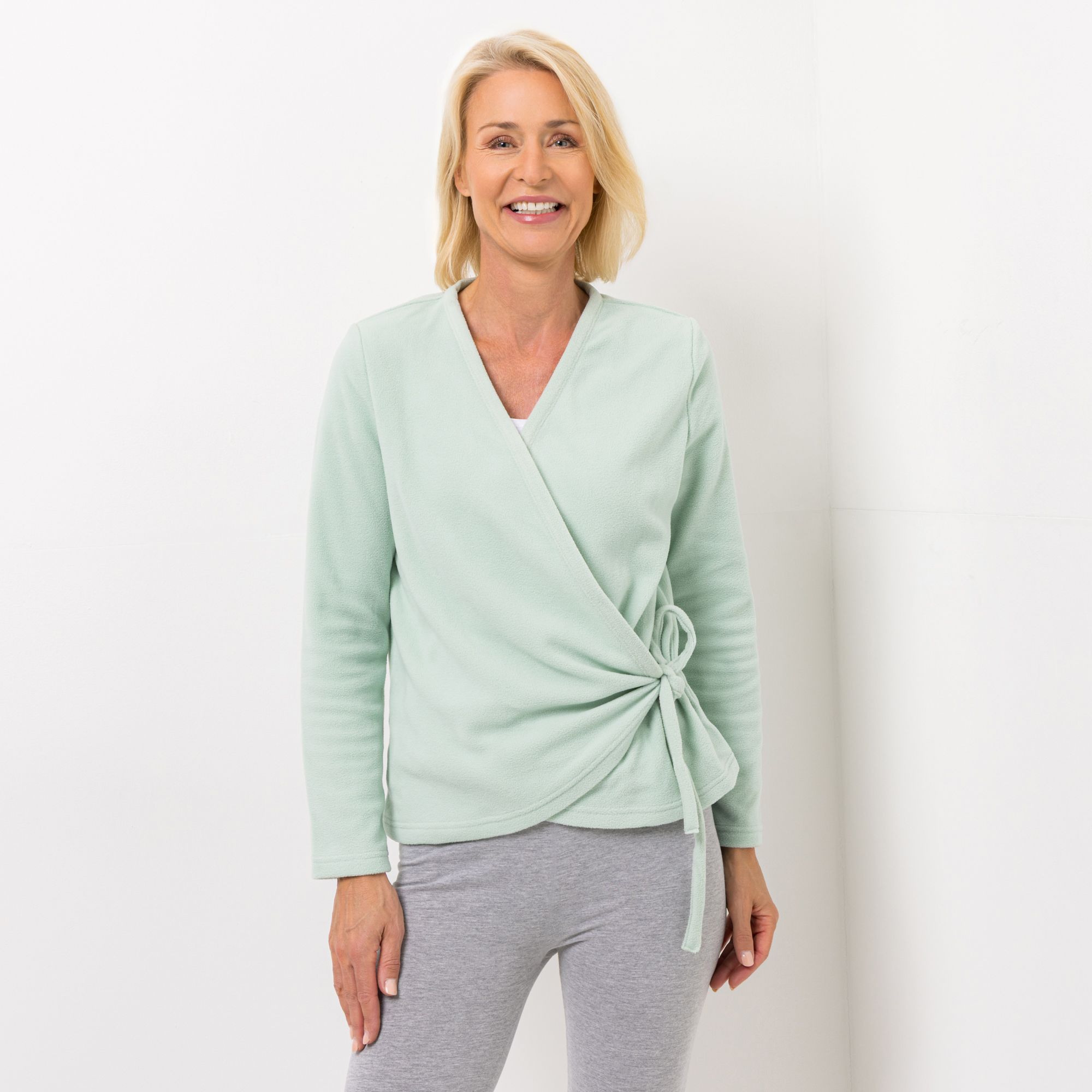 POLARSTERN HOMEWEAR Cardigan Mikrofaser Fleece Wickelfunktion figurumspielend