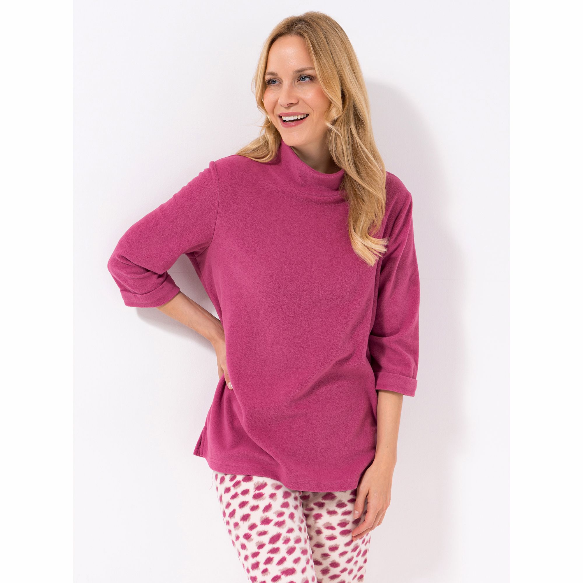 POLARSTERN HOMEWEAR Shirt, 3/4-Arm Mikrofaser Fleece Stehkragen Seitenschlitze