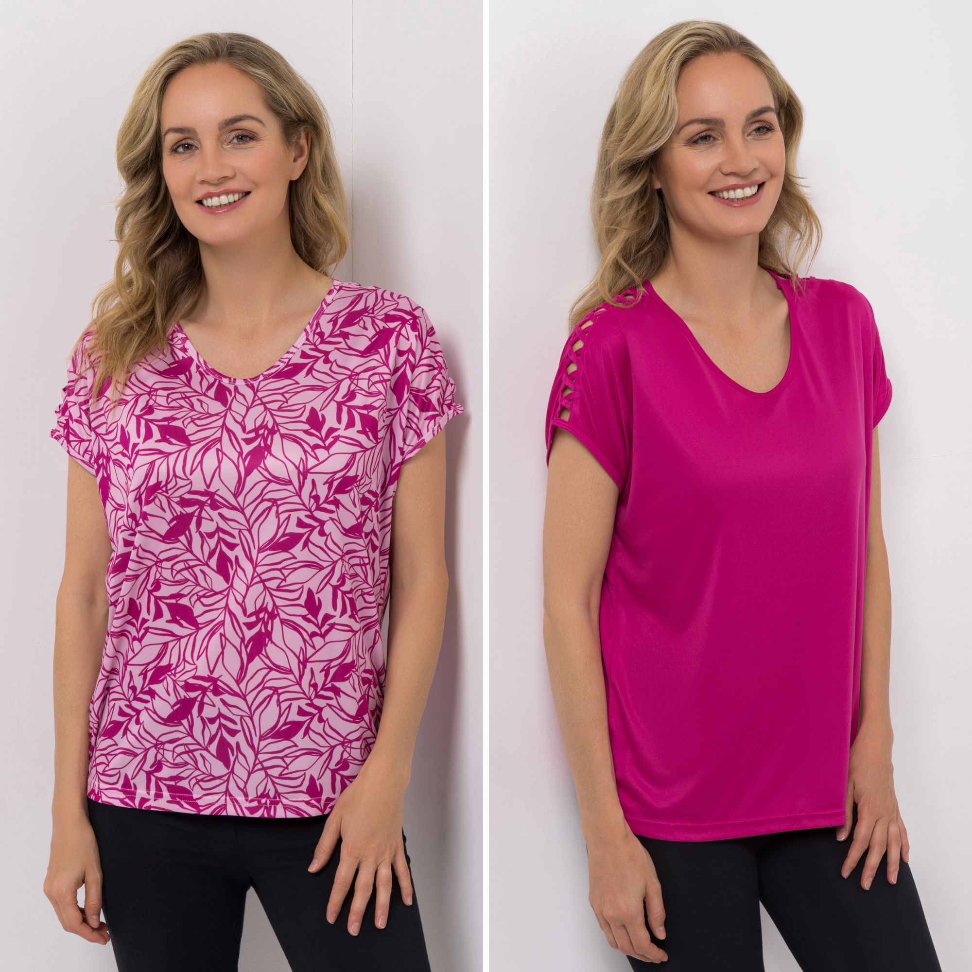 JERYMOOD HOMEWEAR 2 Shirts, 1/4-Arm V-Ausschnitt Seitenschlitze 1x uni, 1x bedruckt