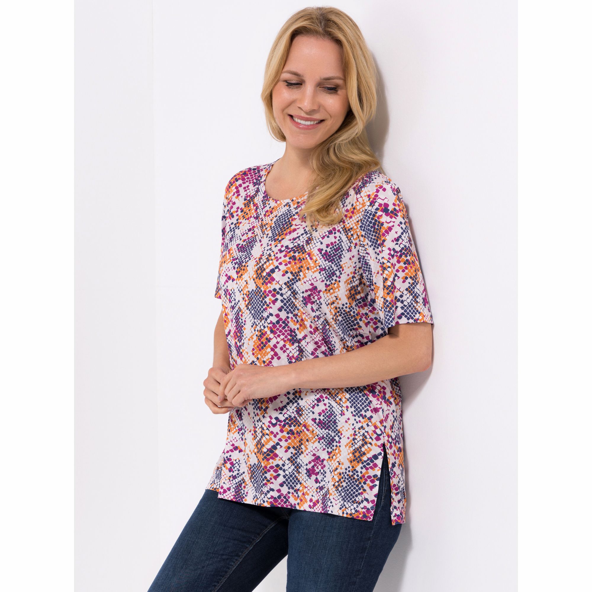 IN-PRINT Shirt, 1/2-Arm Rundhalsausschnitt Seitenschlitze leger-weit