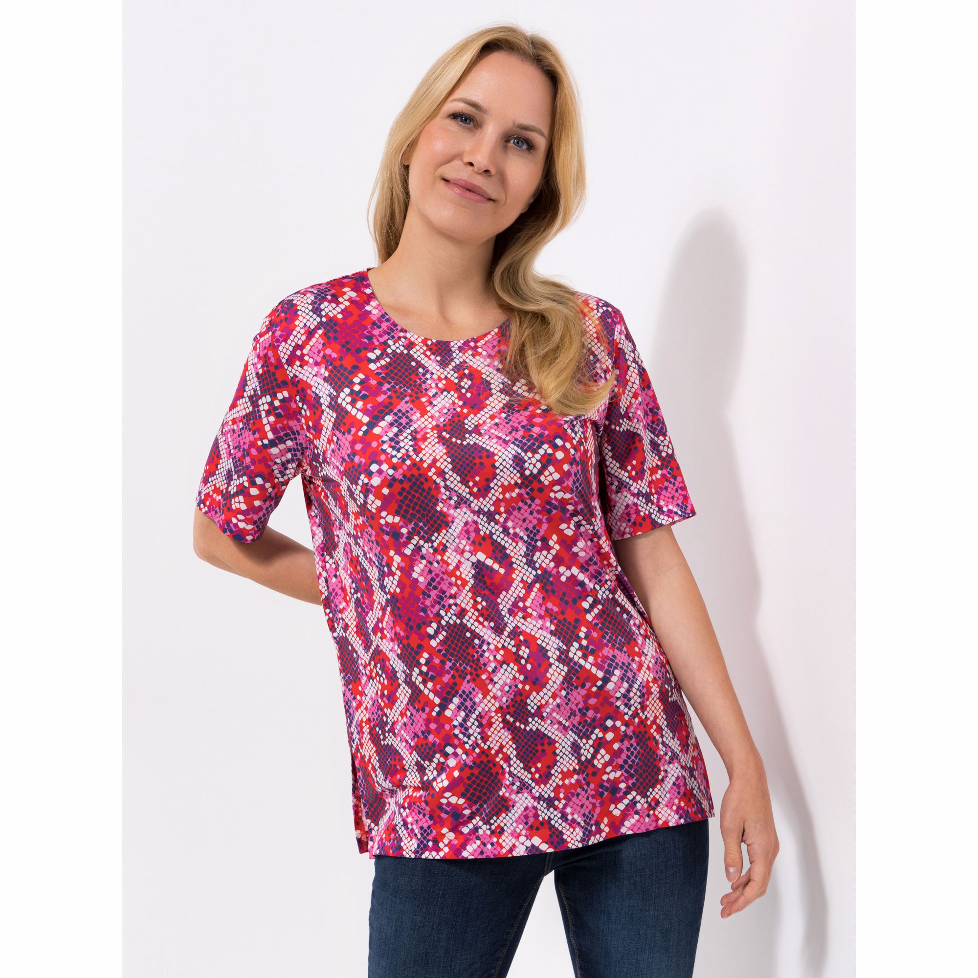 IN-PRINT Shirt, 1/2-Arm Rundhalsausschnitt Seitenschlitze leger-weit