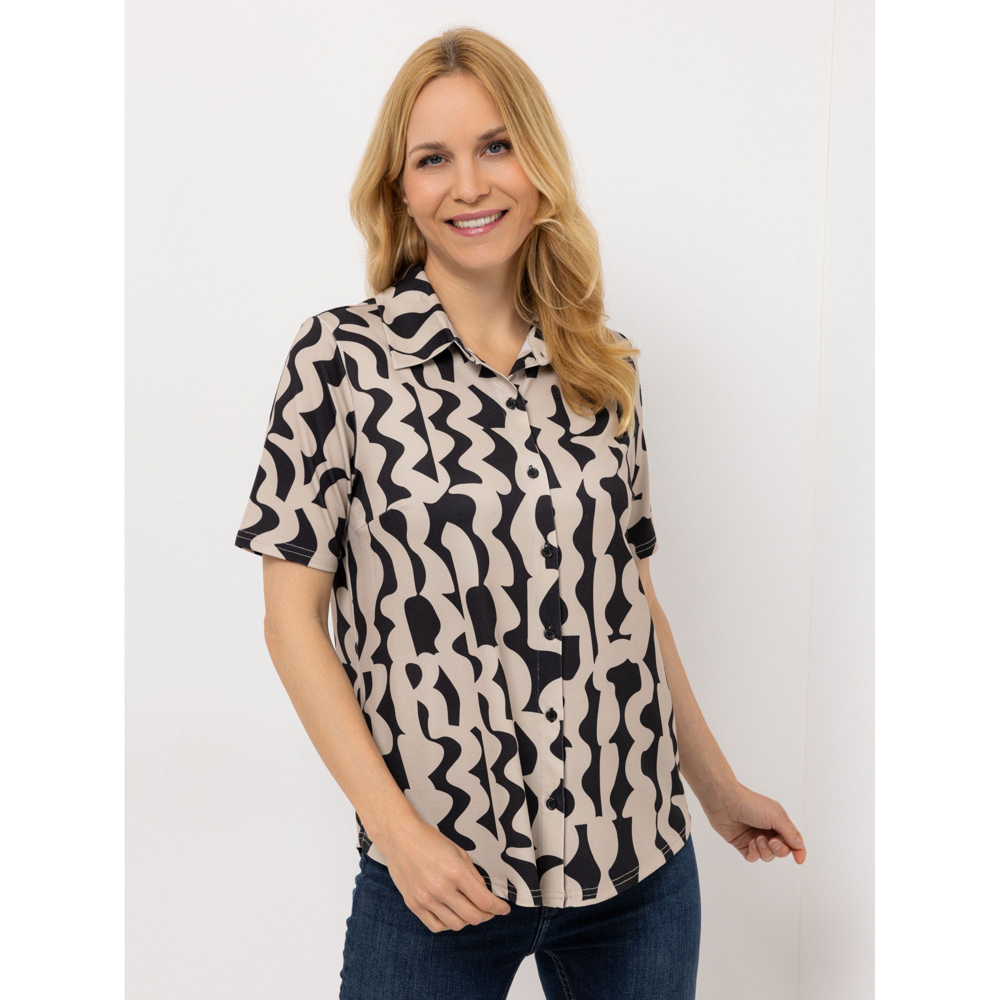 VIA MILANO Bluse, 1/2-Arm Jersey Knopfleiste leger weit