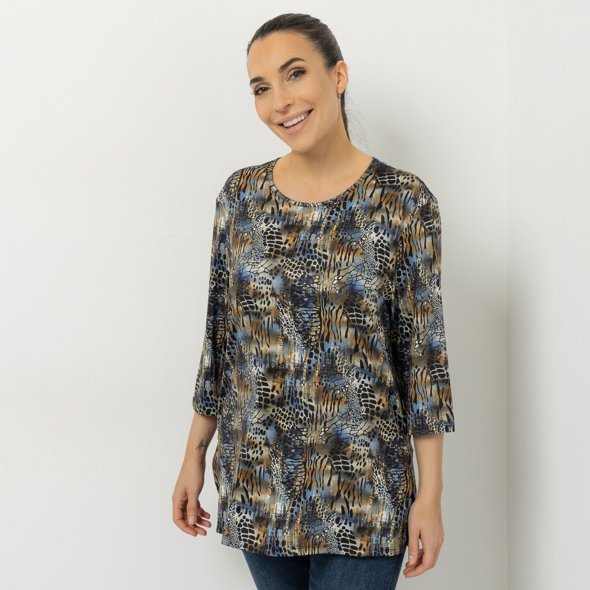 IN-PRINT Shirt, 3/4-Arm Rundhalsausschnitt Seitenschlitze