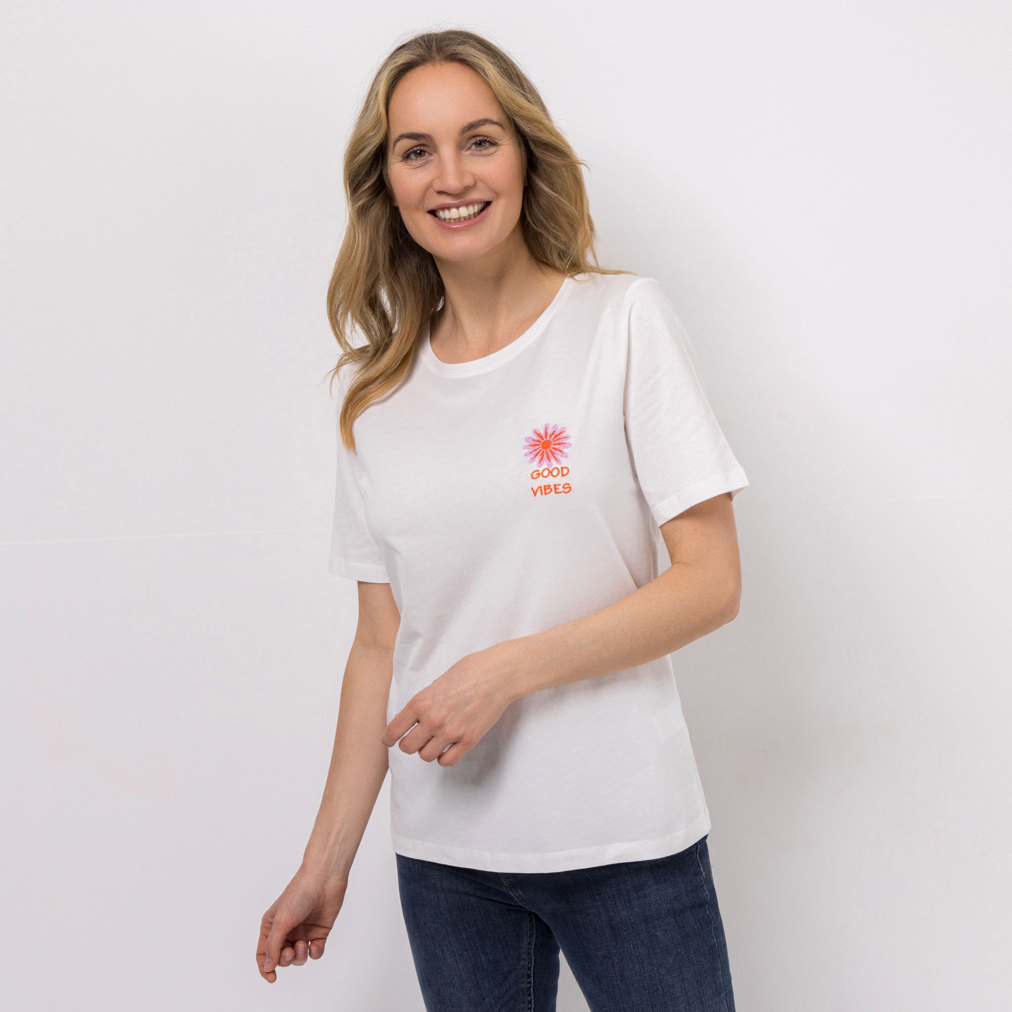 VIA MILANO Shirt, 1/2-Arm Rundhalsausschnitt platzierter Druck figurumspielend