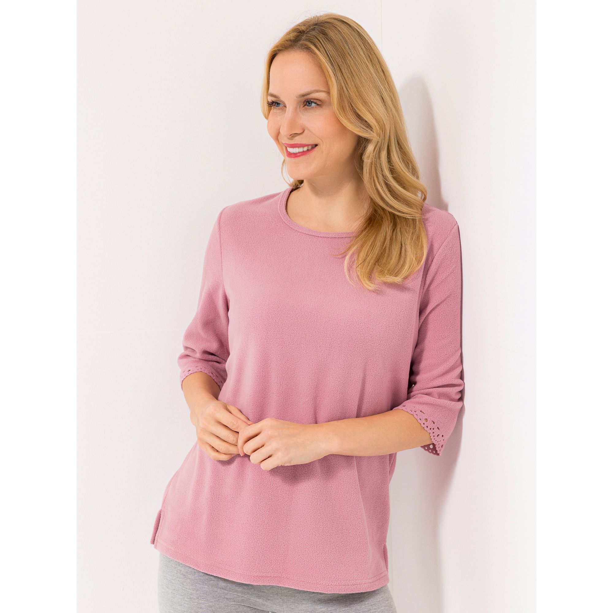 POLARSTERN HOMEWEAR Shirt, 3/4-Arm Mikrofaser Fleece Cut-Out-Details Rundhalsausschnitt