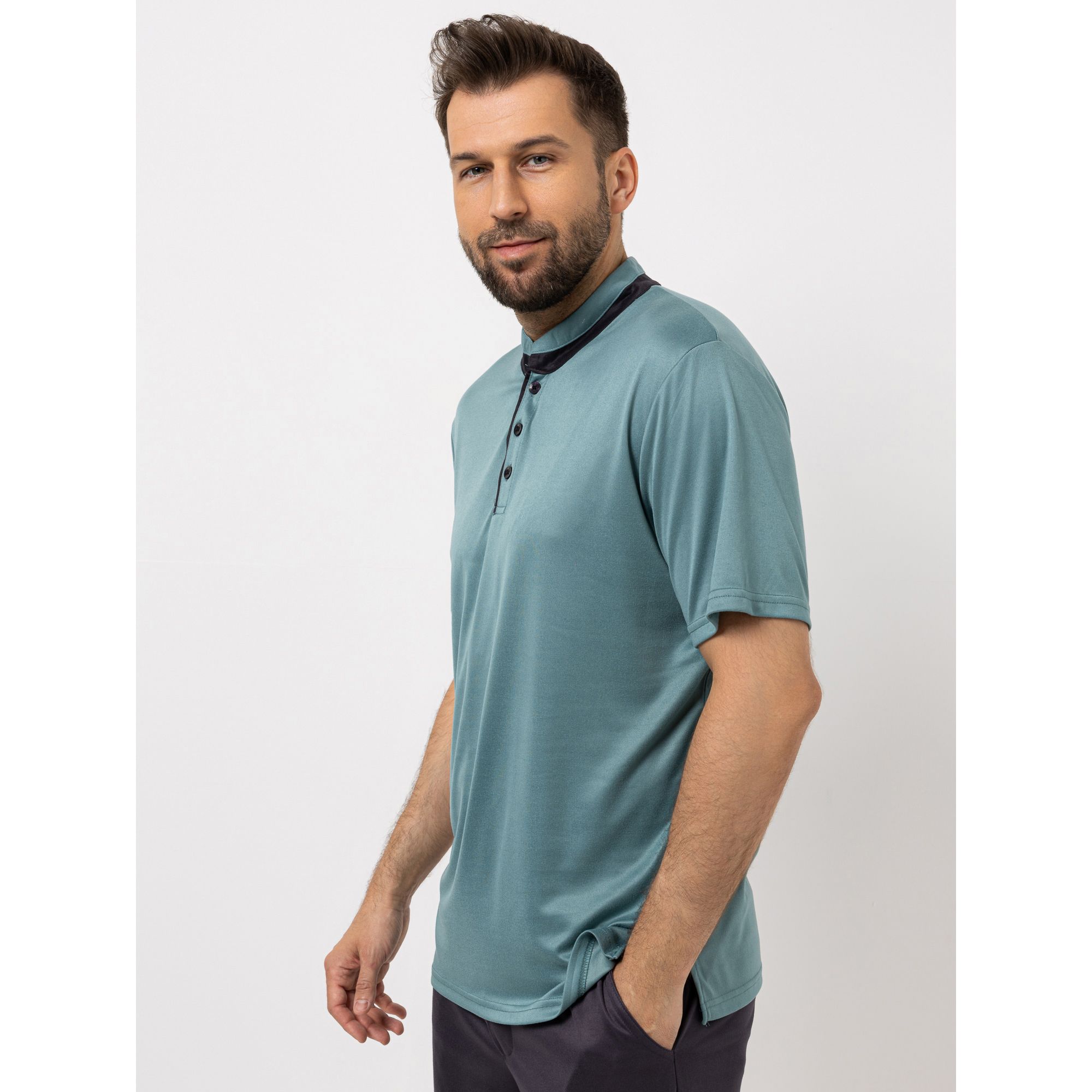 MEN'S TOUCH Shirt, 1/2-Arm Mikrofaser kurze Knopfleiste Seitenschlitze
