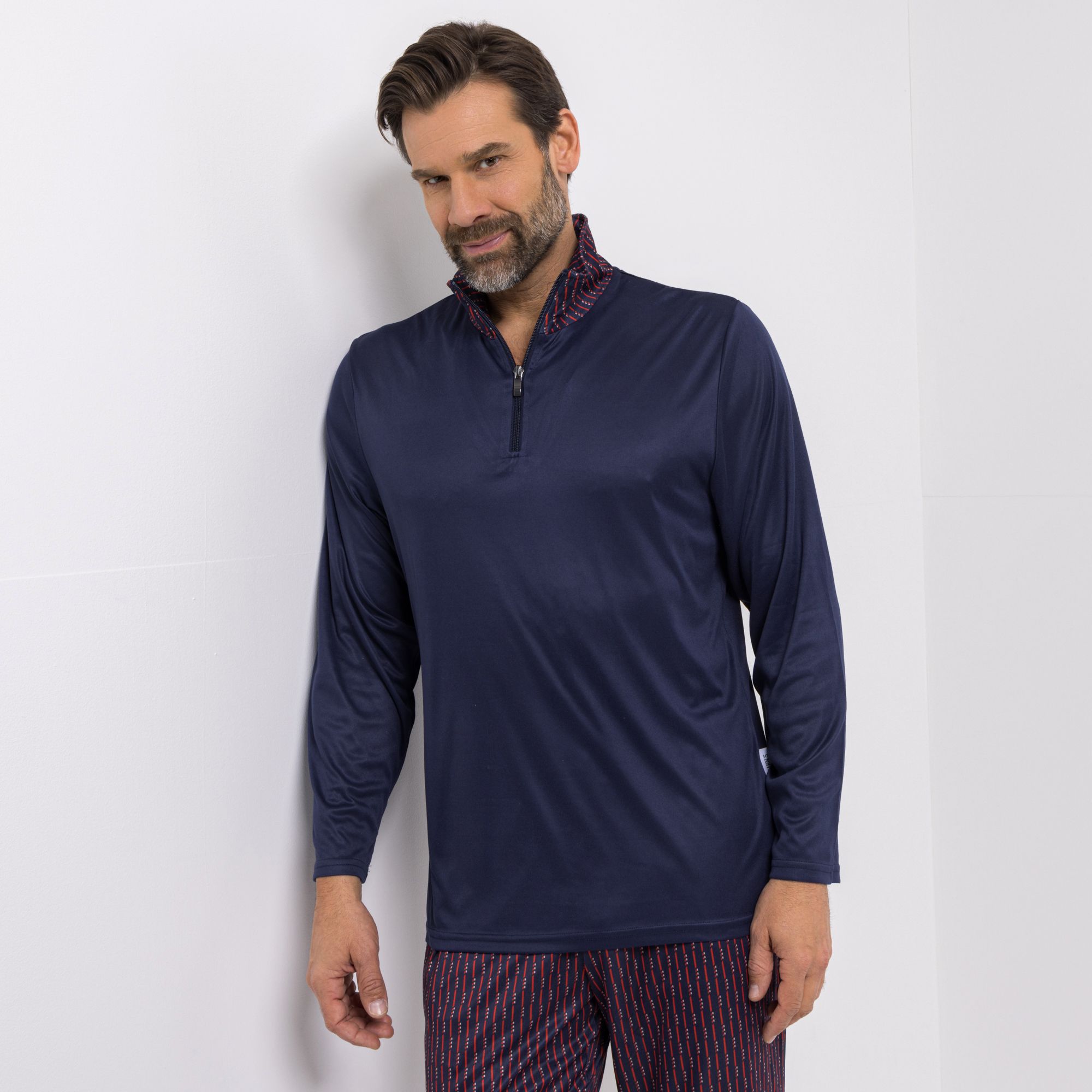 MEN'S TOUCH Shirt, 1/1-Arm Mikrofaser Stehkragen Reißverschluss