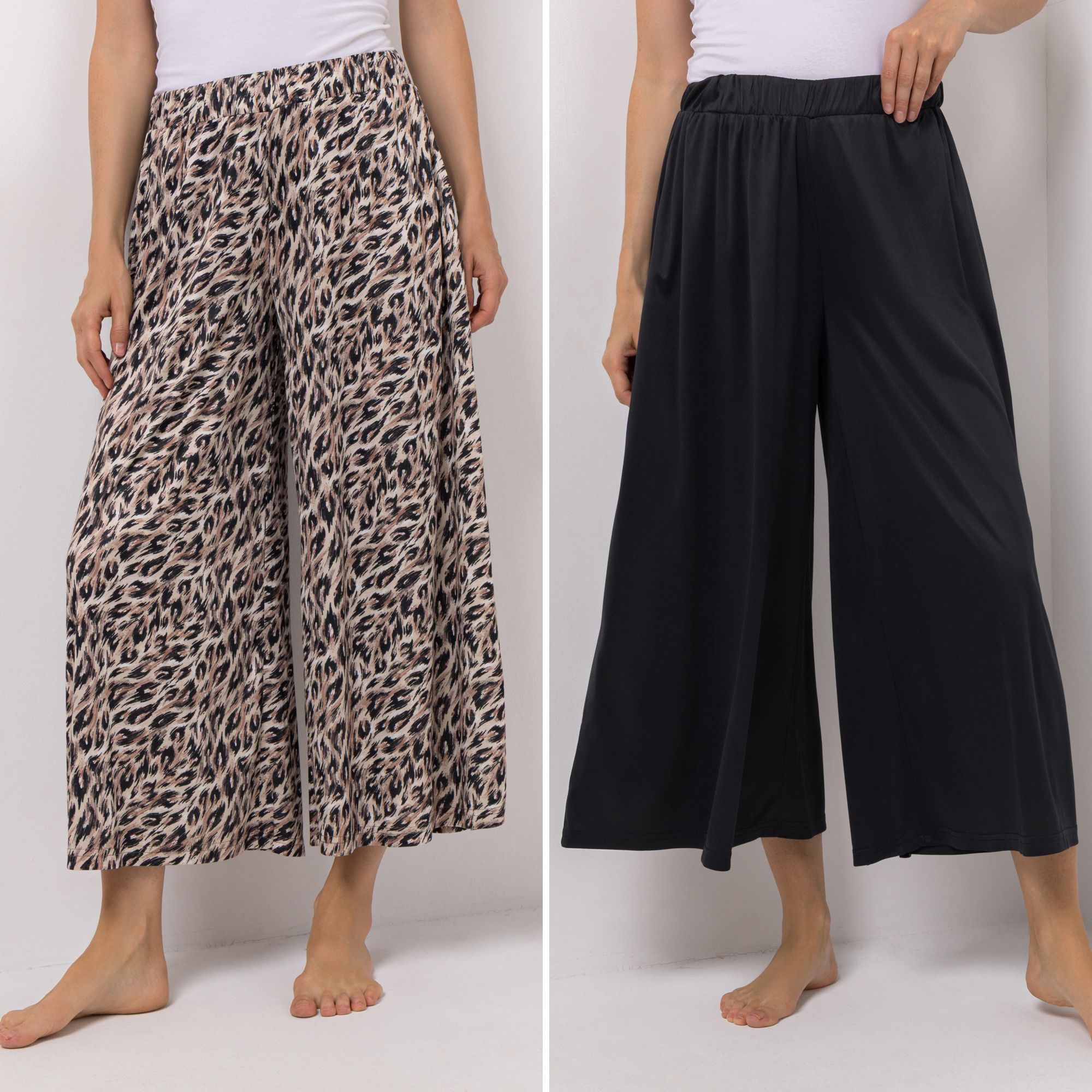 JERYMOOD HOMEWEAR 2 Hosen, 7/8-Länge weites Bein Rundumdehnbund 1x uni, 1x bedruckt
