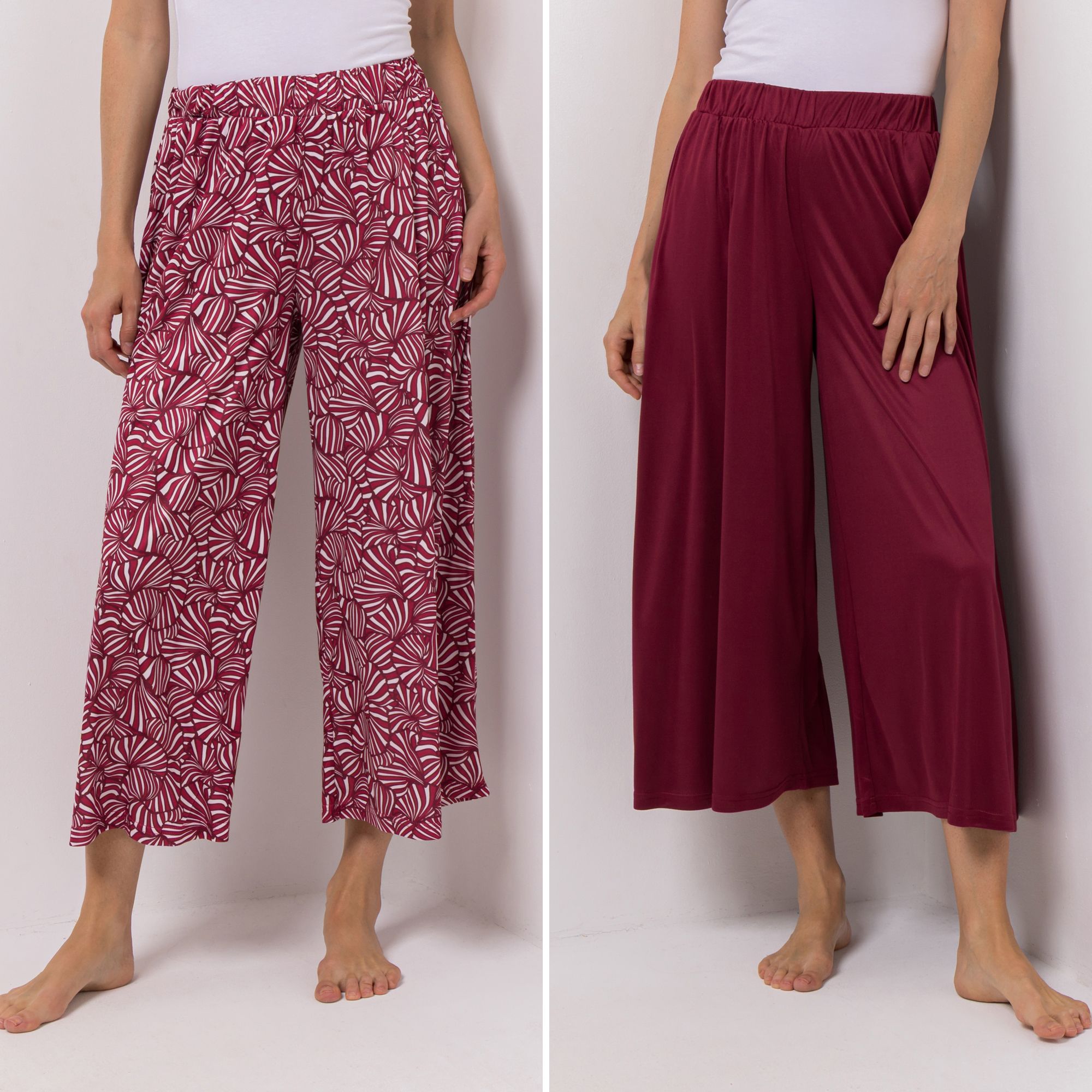 JERYMOOD HOMEWEAR 2 Hosen, 7/8-Länge weites Bein Rundumdehnbund 1x uni, 1x bedruckt