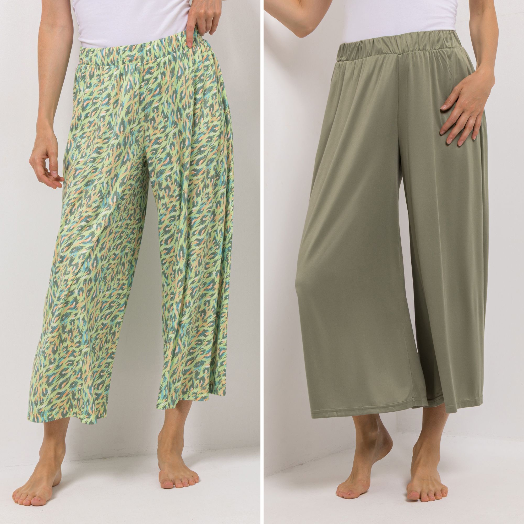 JERYMOOD HOMEWEAR 2 Hosen, 7/8-Länge weites Bein Rundumdehnbund 1x uni, 1x bedruckt