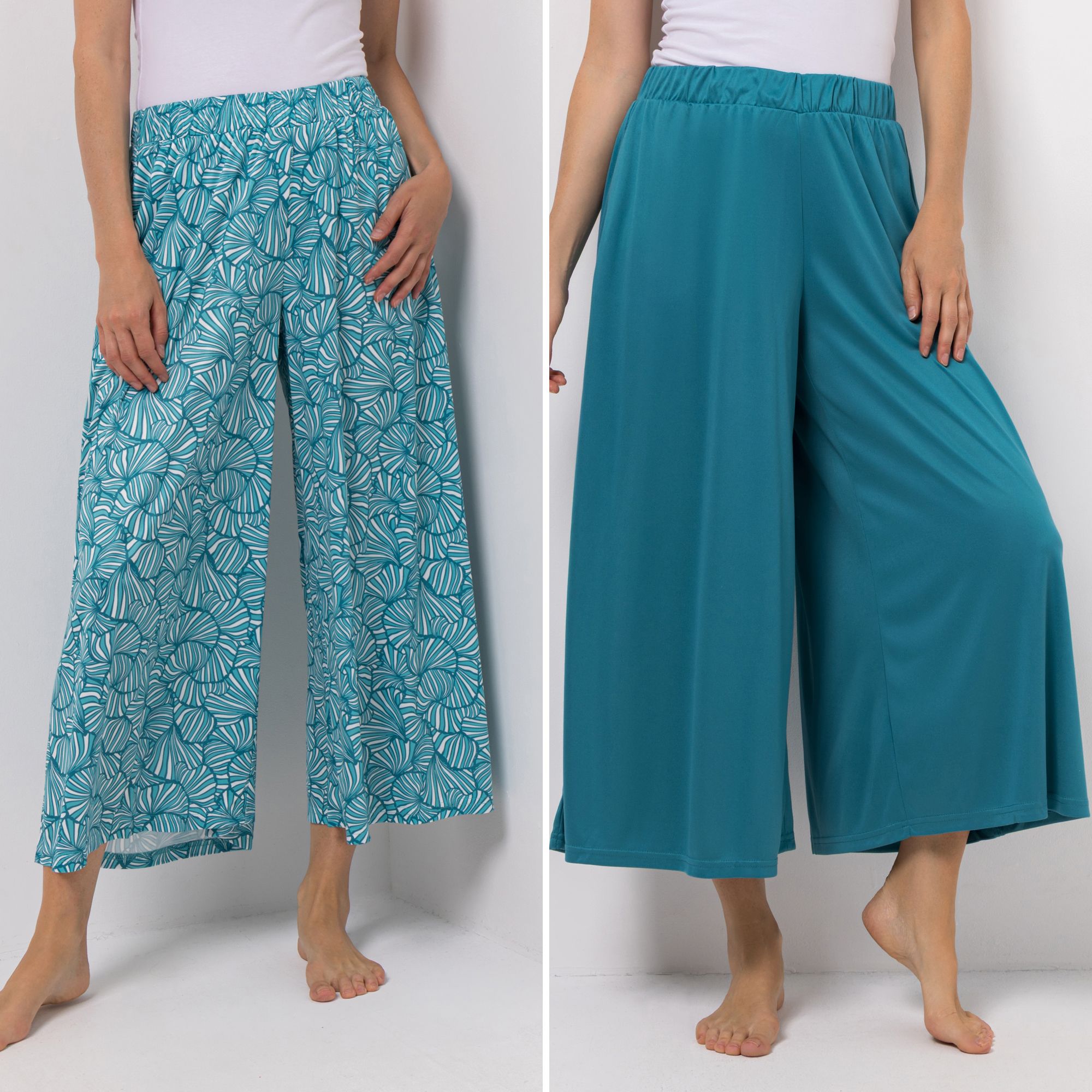 JERYMOOD HOMEWEAR 2 Hosen, 7/8-Länge weites Bein Rundumdehnbund 1x uni, 1x bedruckt