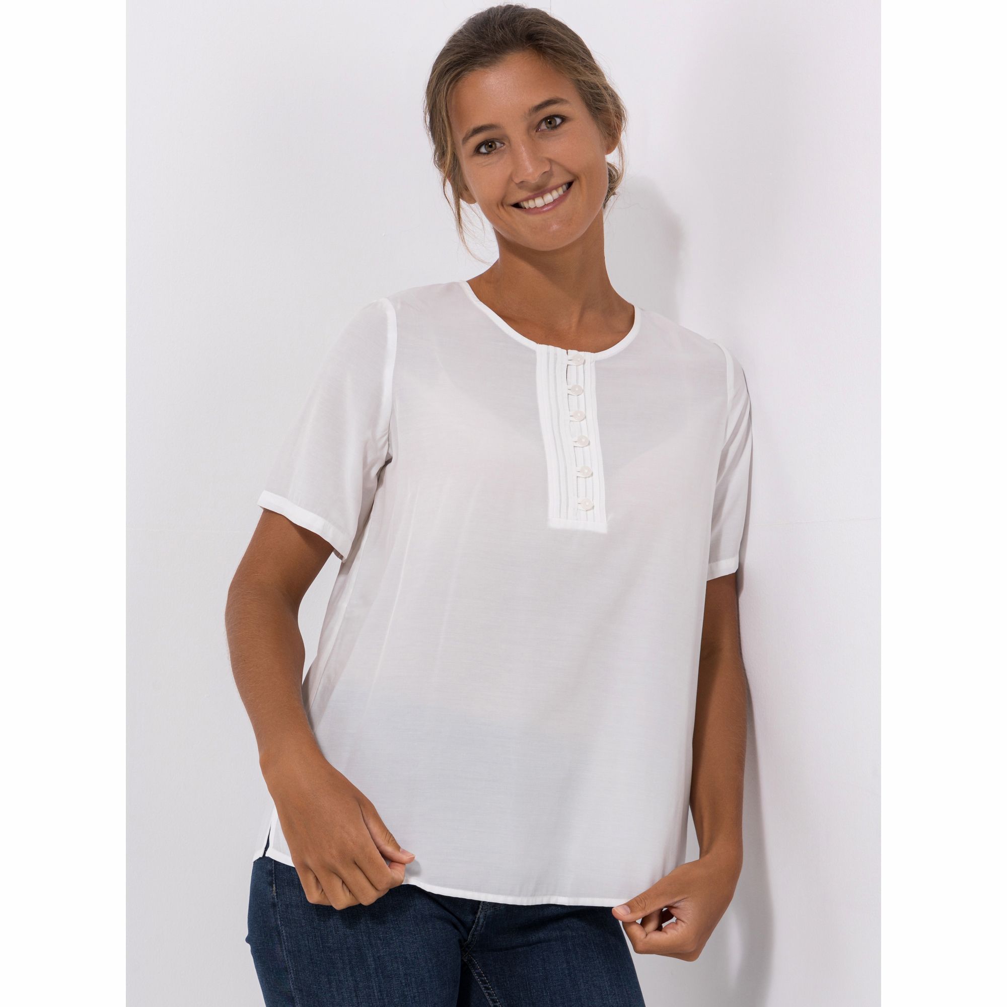 VIA MILANO Bluse, 1/2-Arm Rundhalsausschnitt halbr Knopfleiste leger weit