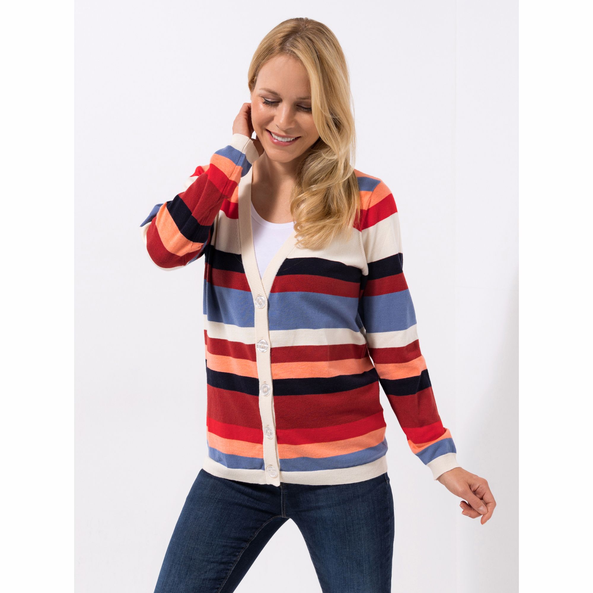 DENIM & CO. Cardigan Knopfleiste V-Ausschnitt figurumspielend