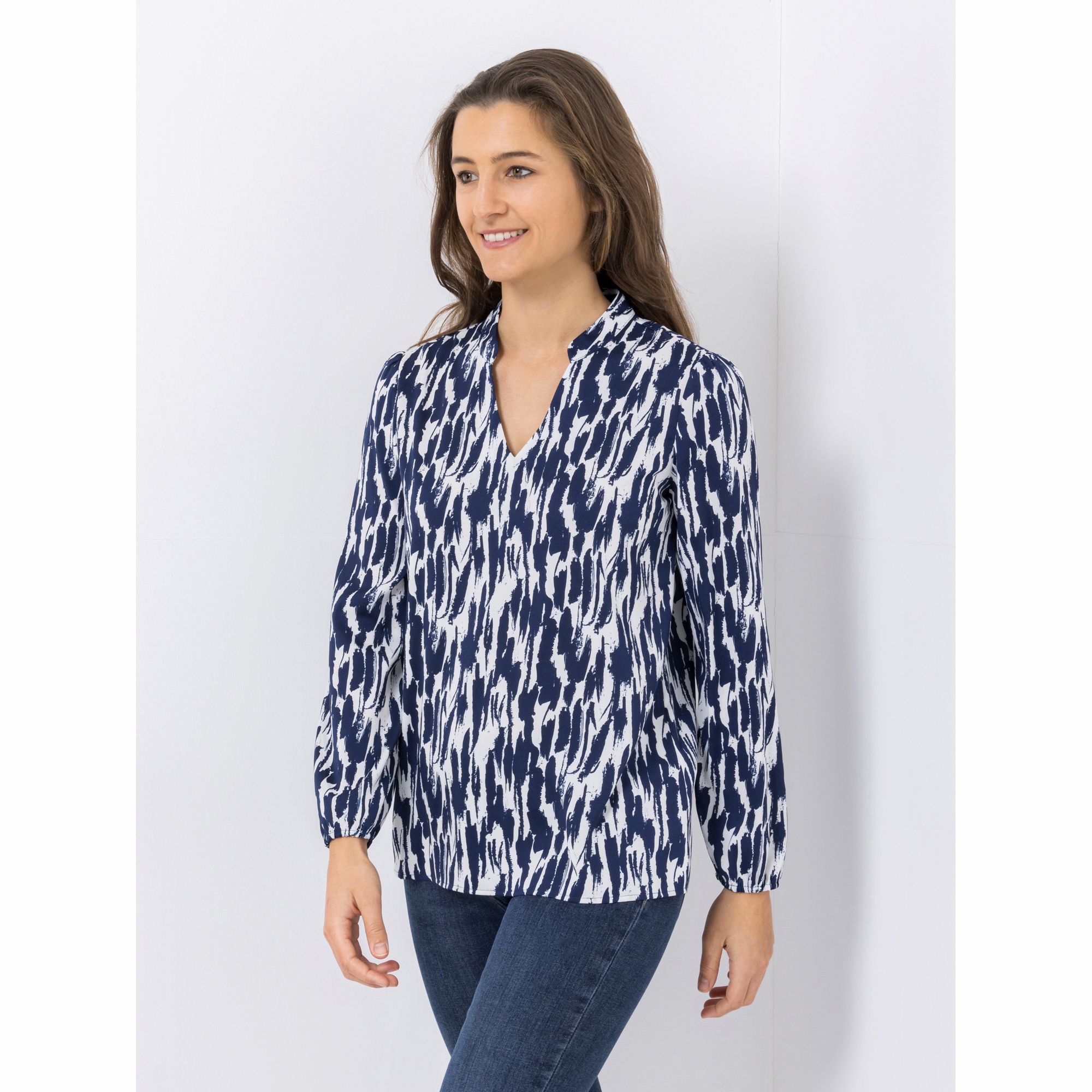 VIA MILANO Bluse, 1/1-Arm V-Ausschnitt mit Stehkragen Bündchen am Ärmel