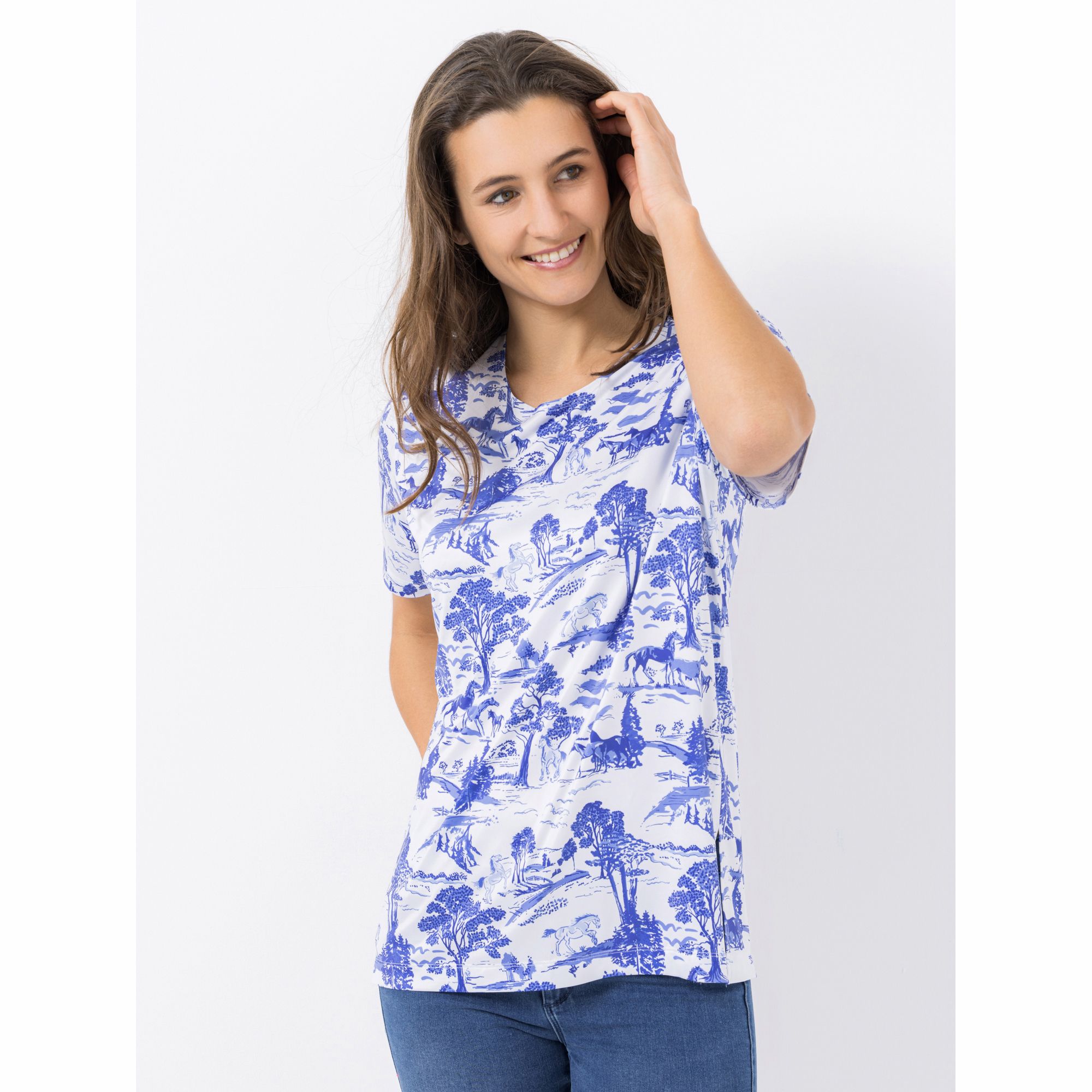 IN-PRINT Shirt, 1/2-Arm Rundhalsausschnitt Seitenschlitze Allover-Druck