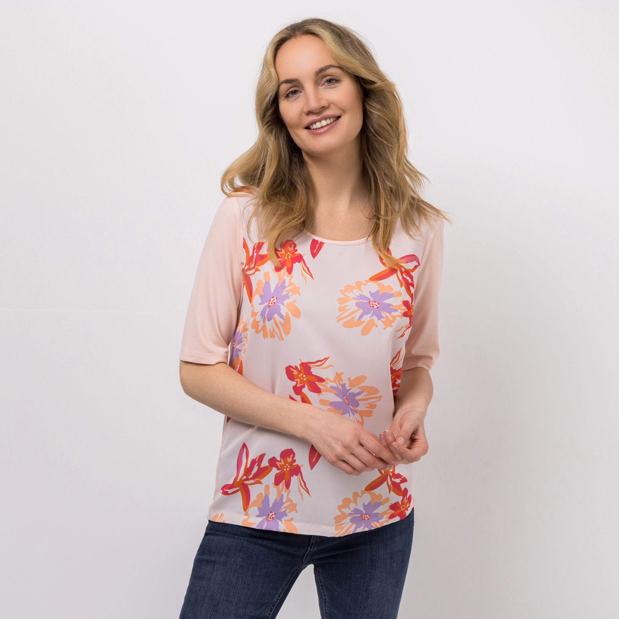 VIA MILANO Blusenshirt langer 1/2-Arm Rundhalsausschnitt figurumspielend