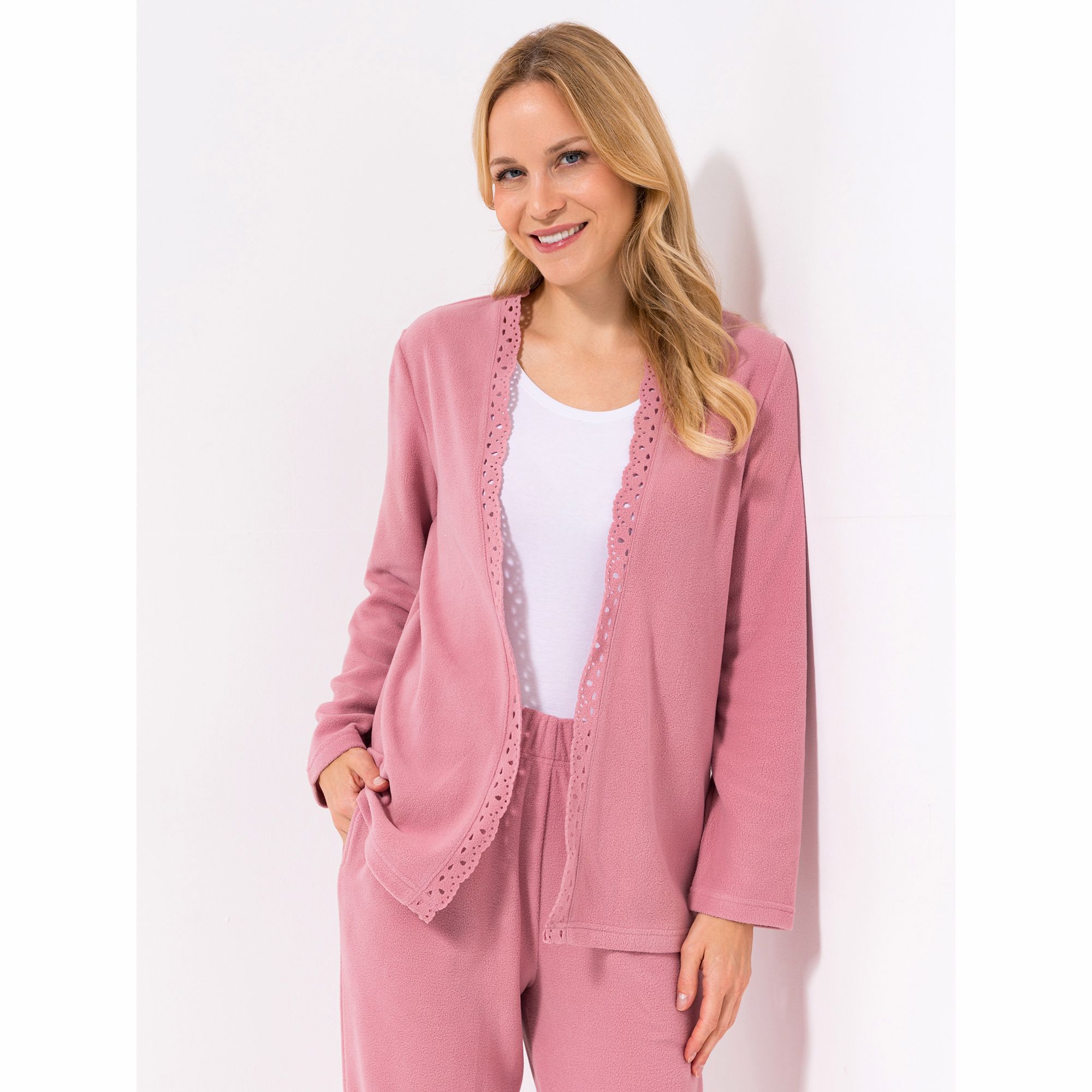 POLARSTERN HOMEWEAR Cardigan, 1/1-Arm Mikrofaser Fleece Seitenschlitze Cut-Out-Details