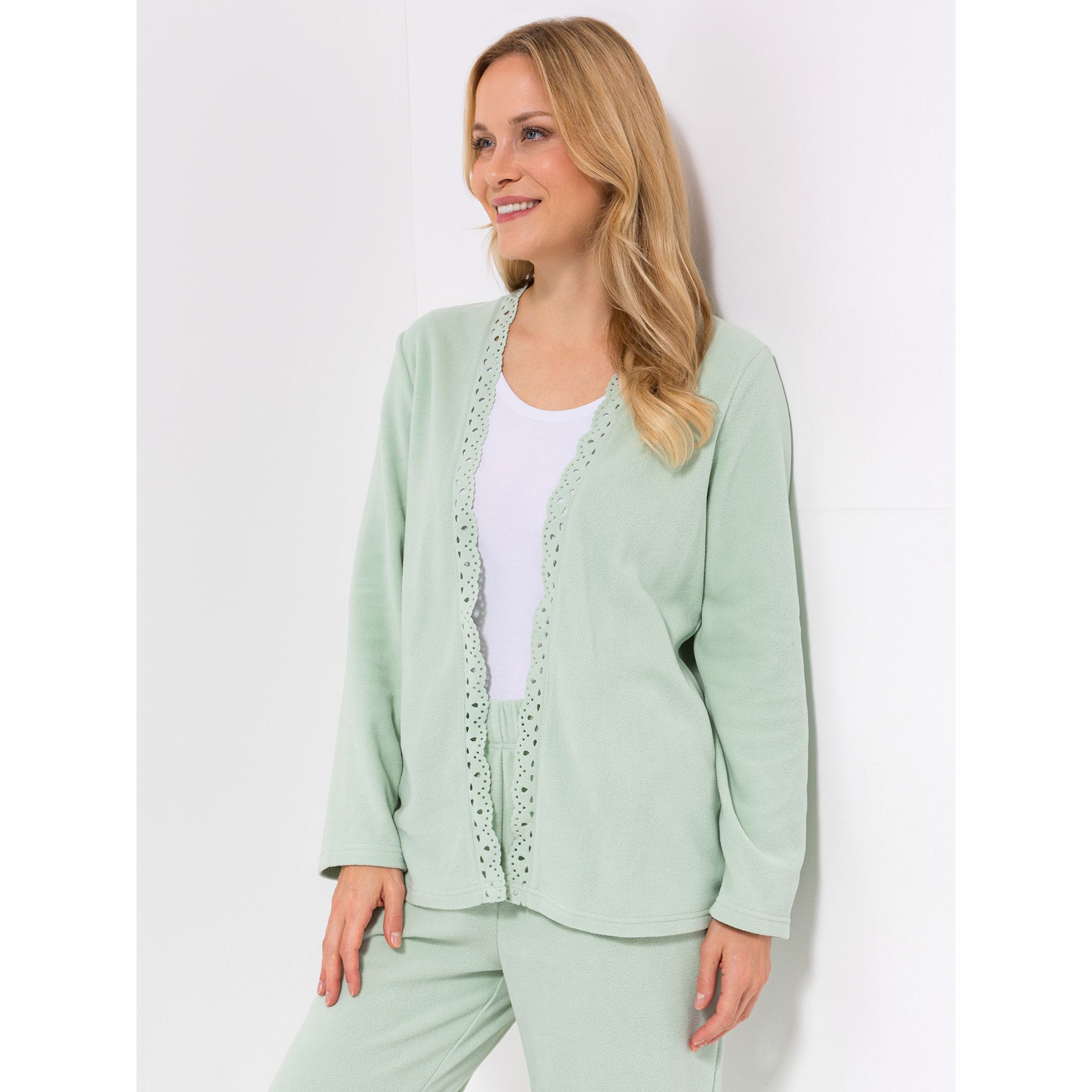 POLARSTERN HOMEWEAR Cardigan, 1/1-Arm Mikrofaser Fleece Seitenschlitze Cut-Out-Details