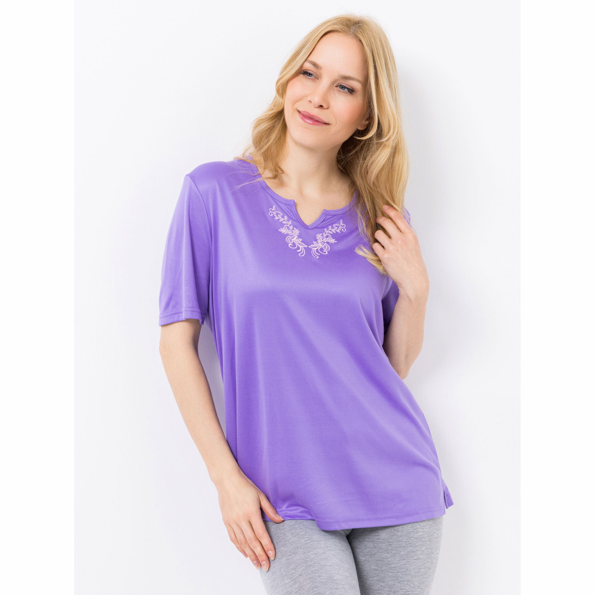 JERYMOOD HOMEWEAR Shirt, 1/2-Arm Mikrofaser Seitenschlitze leichter V-Ausschnitt