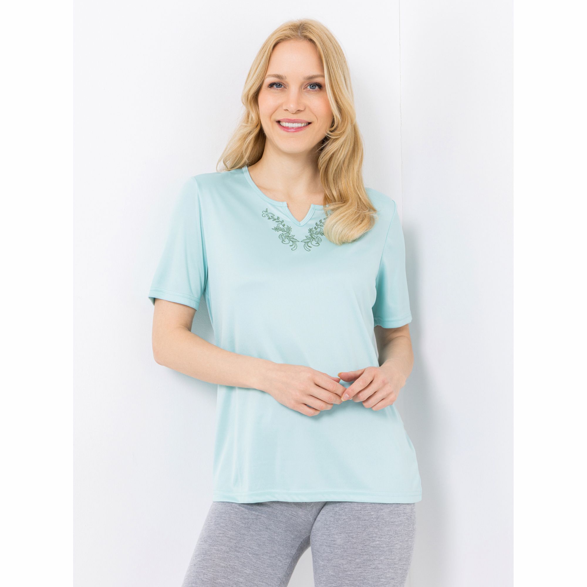 JERYMOOD HOMEWEAR Shirt, 1/2-Arm Mikrofaser Seitenschlitze leichter V-Ausschnitt