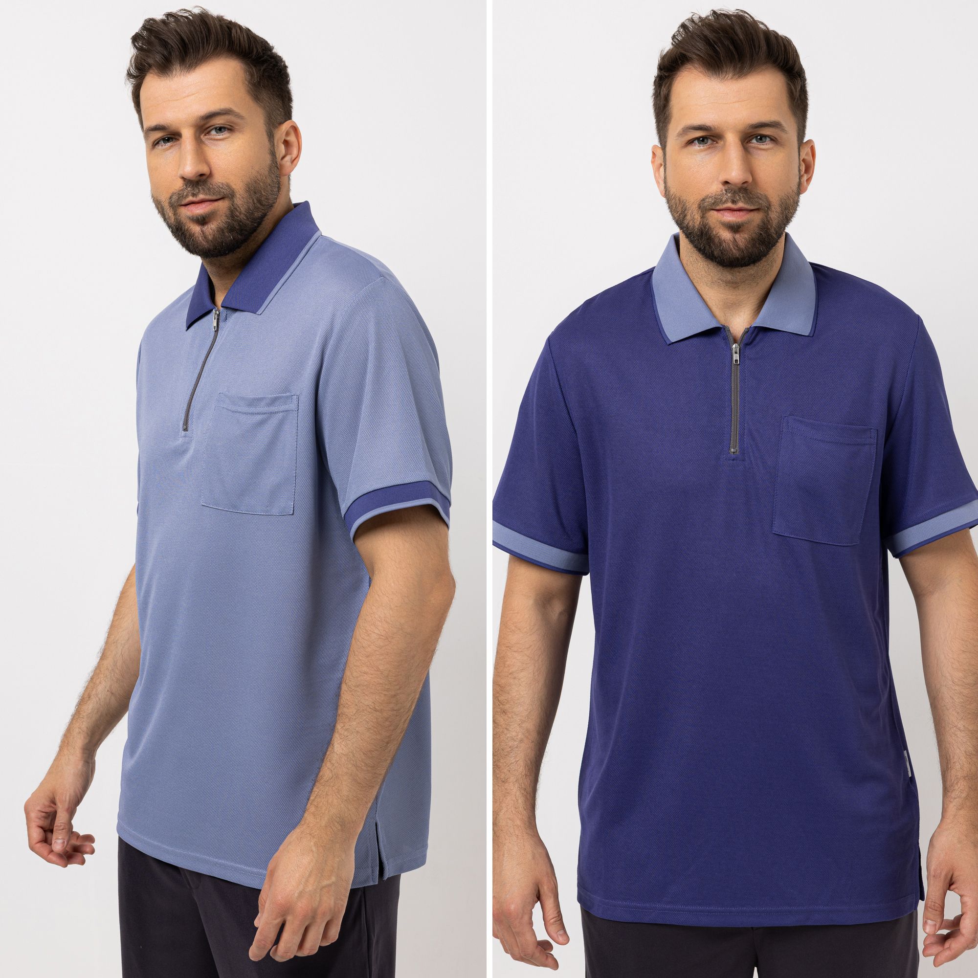 MEN'S TOUCH 2 Poloshirts, 1/2-Arm Mikrofaser Kontrastdetails Brusttasche