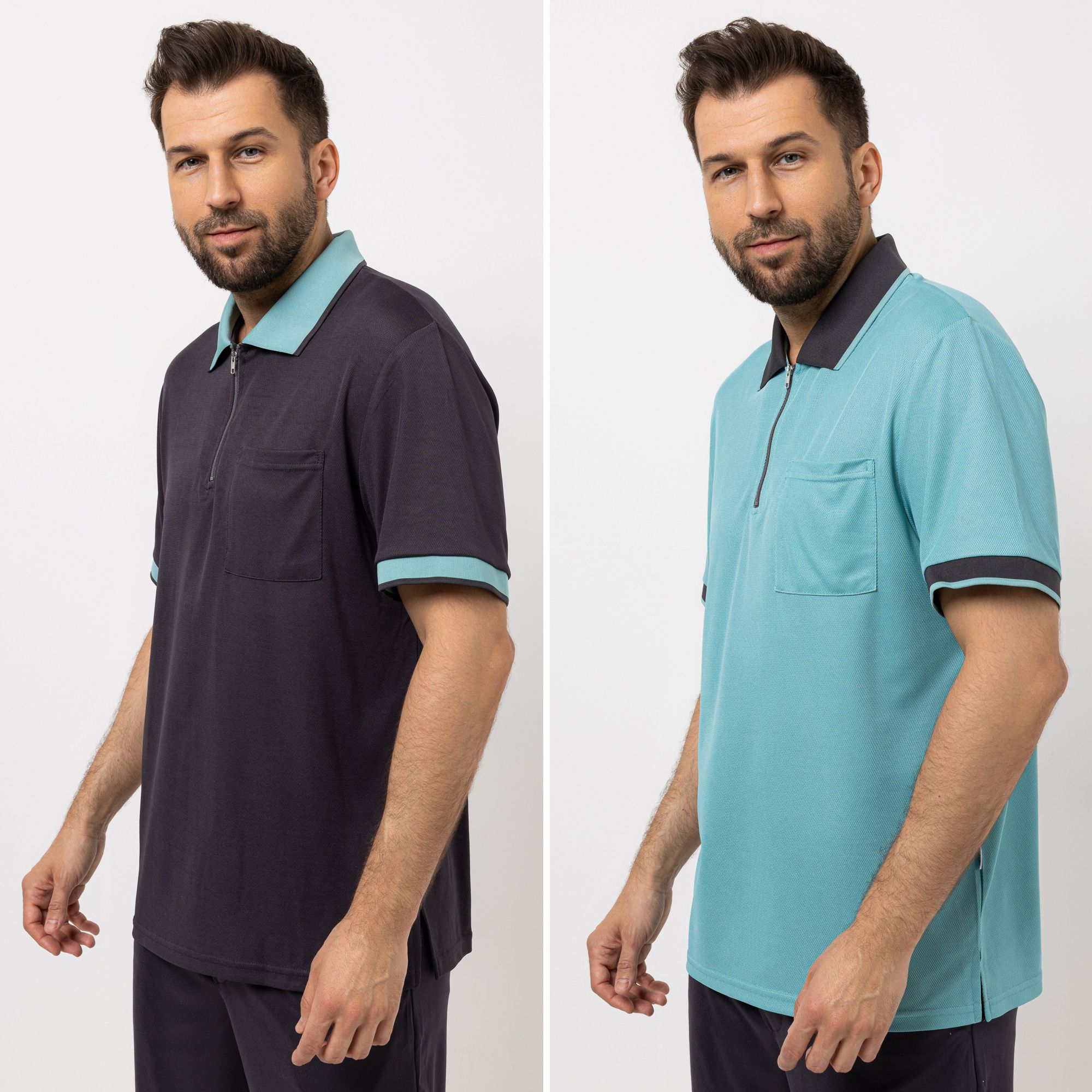 MEN'S TOUCH 2 Poloshirts, 1/2-Arm Mikrofaser Kontrastdetails Brusttasche