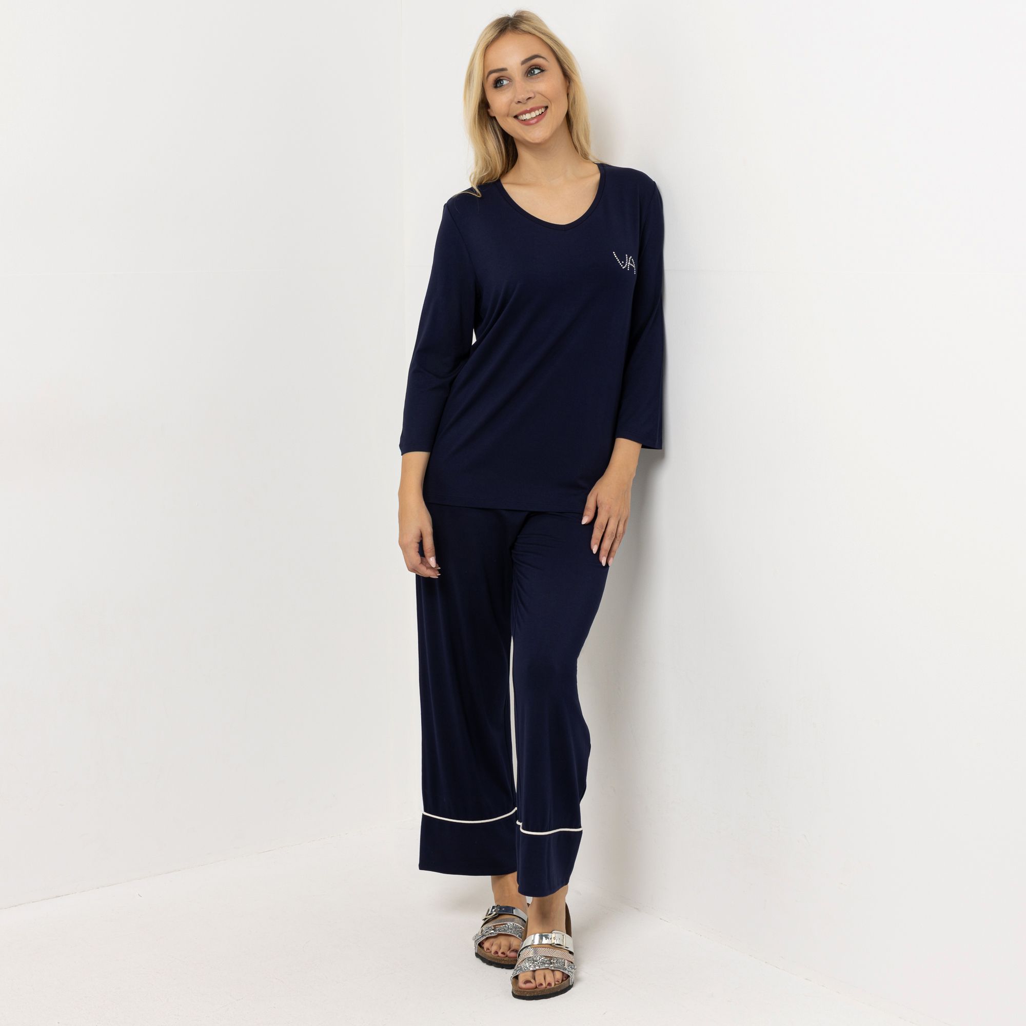 VIA MILANO Lingerie Pyjama-Set Shirt, 3/4-Arm Hose, 7/8-Länge