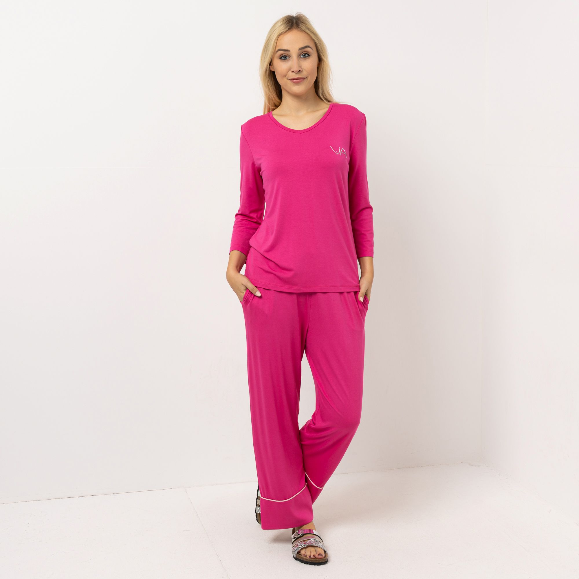 VIA MILANO Lingerie Pyjama-Set Shirt, 3/4-Arm Hose, 7/8-Länge